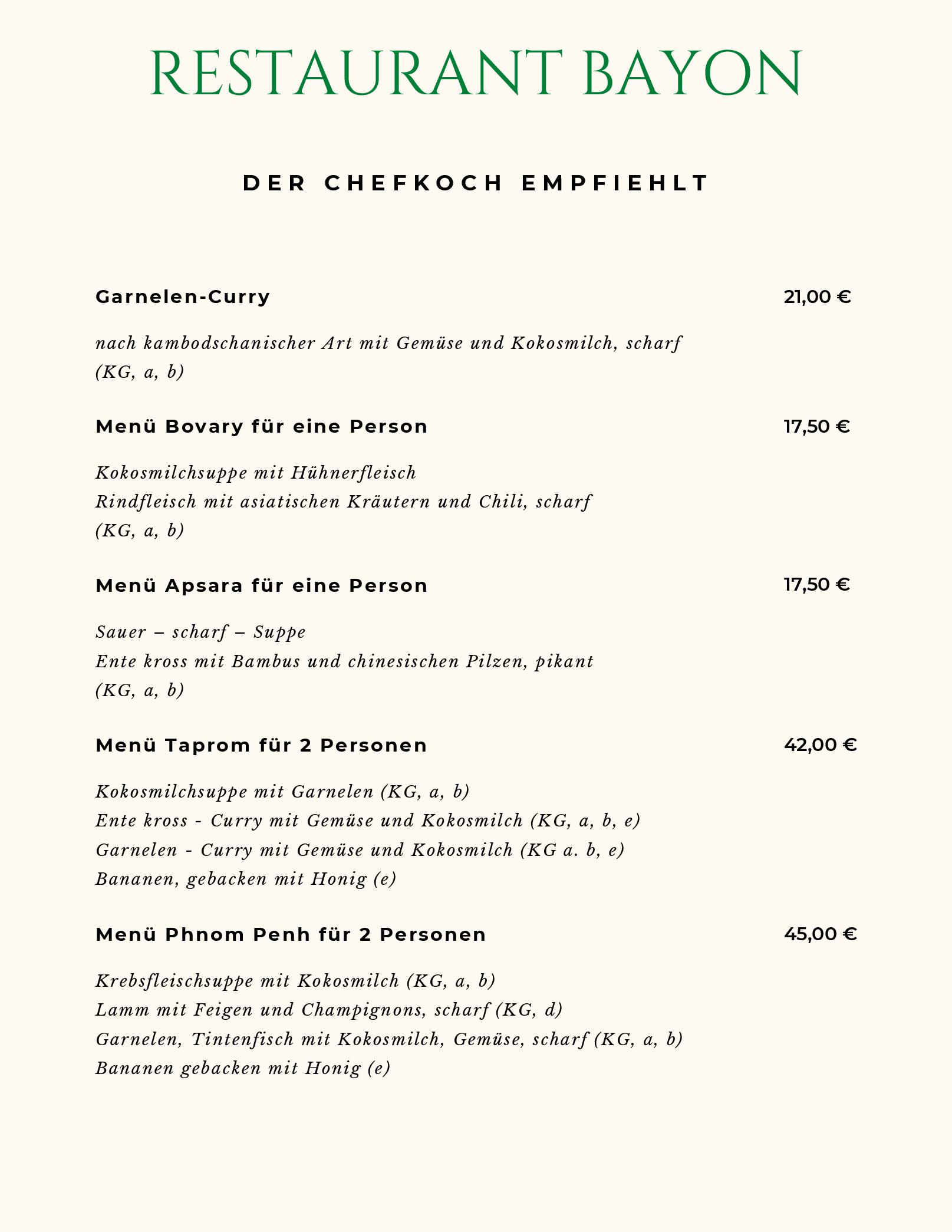 Speisekarte Restaurant Bayon in Berlin, Seite 2