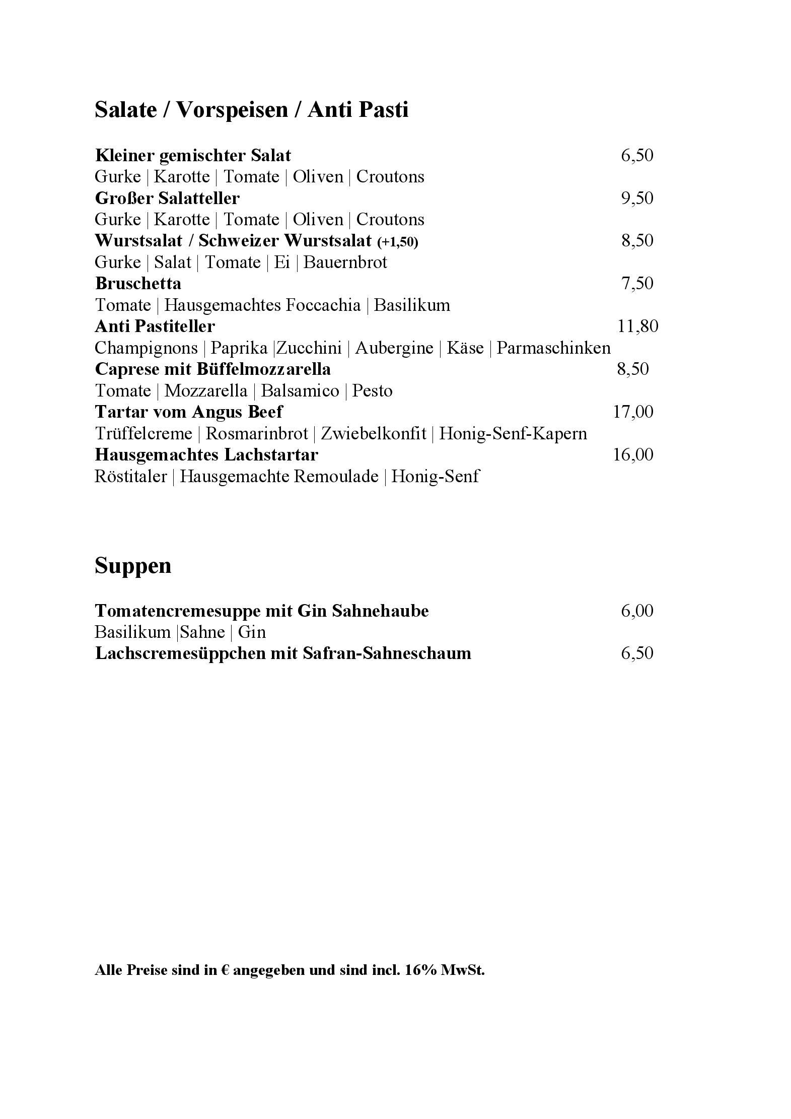 Speisekarte Hotel Restaurant Concorde  in Donaueschingen, Seite 1