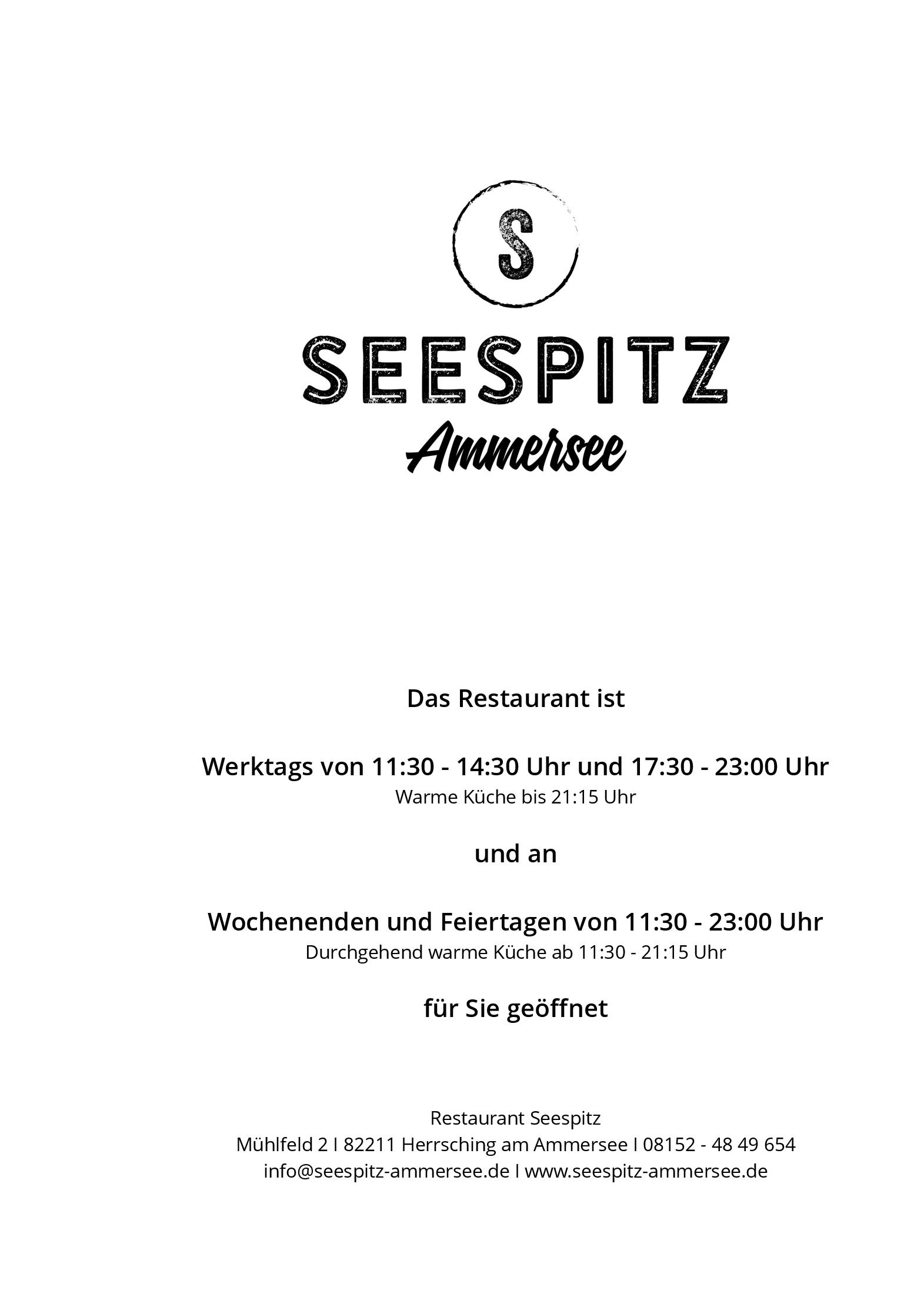 Speisekarte Restaurant Seespitz in Herrsching am Ammersee, Seite 1