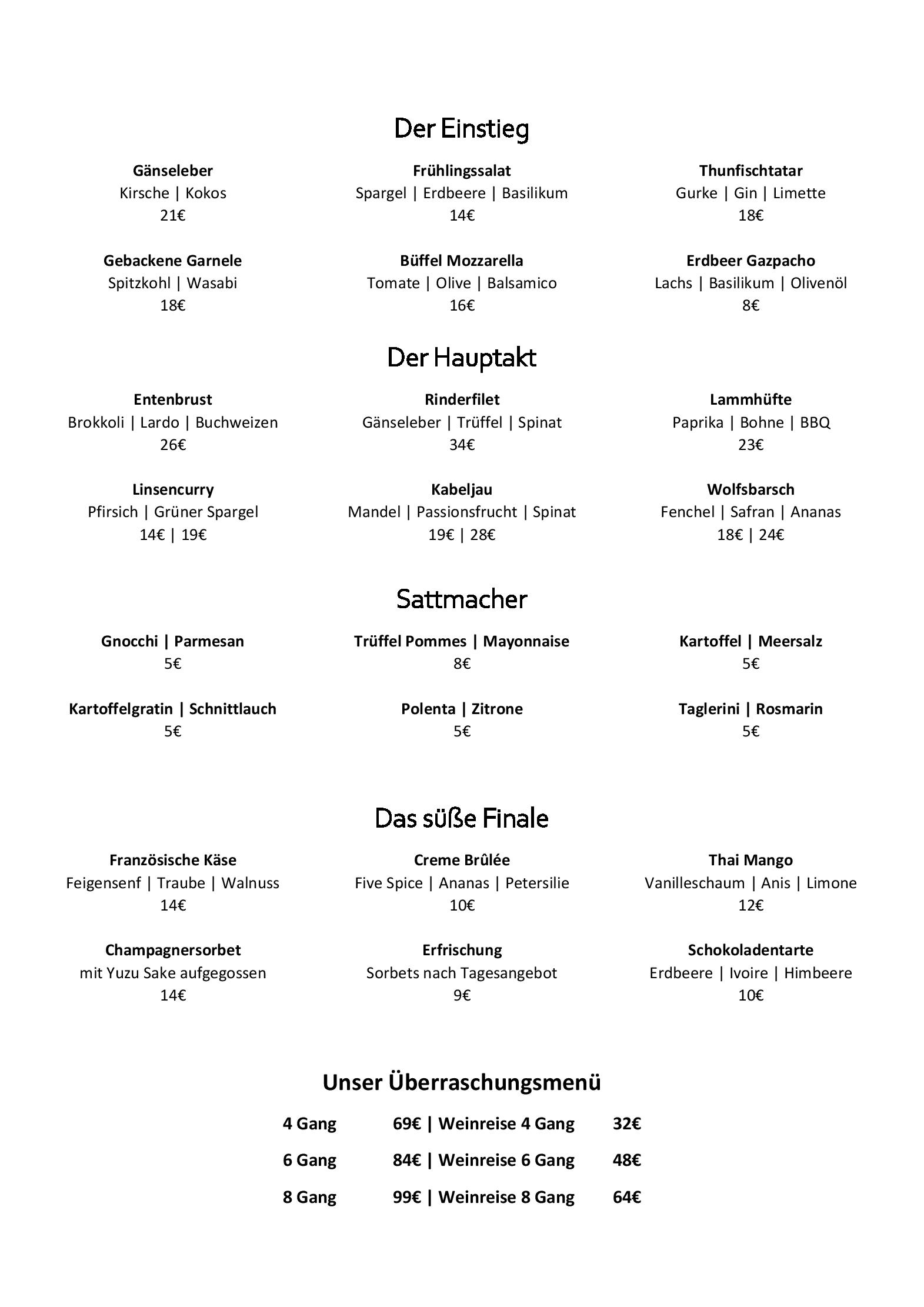 Speisekarte Zeitgeist in Weingarten, Seite 1