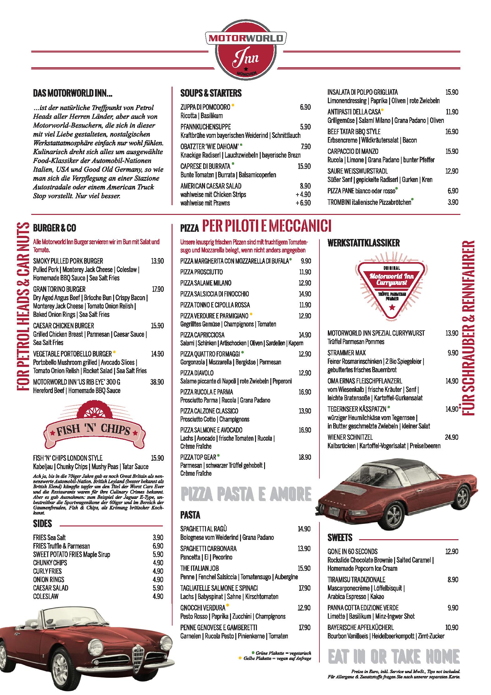 Speisekarte MOTORWORLD Inn München in München, Seite 1
