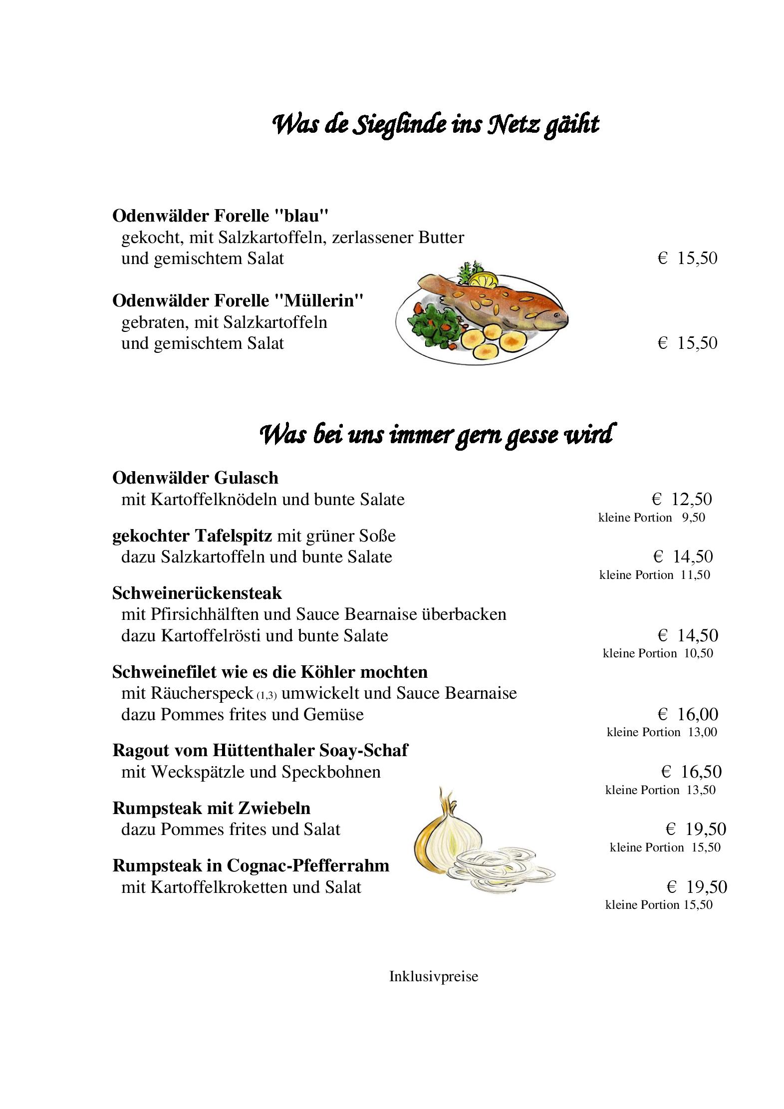 Speisekarte Gasthaus zur Schmelz in Mossautal, Seite 1