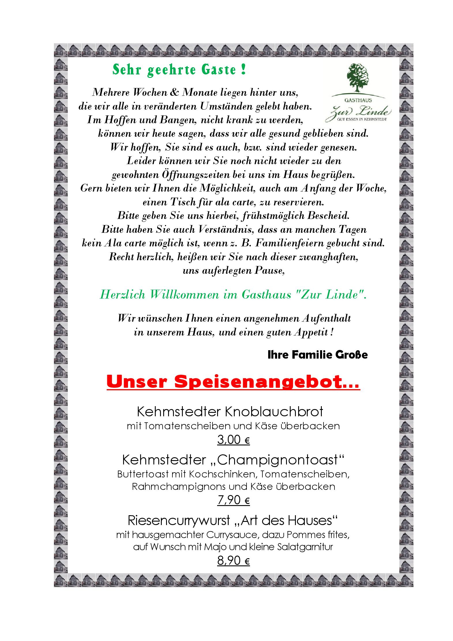 Speisekarte Gasthaus Zur Linde in Kehmstedt, Seite 2