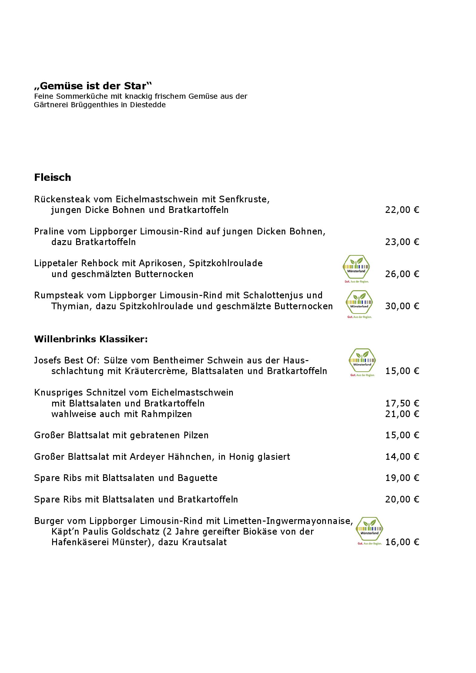 Speisekarte Gasthof Willenbrink in Lippetal, Seite 12