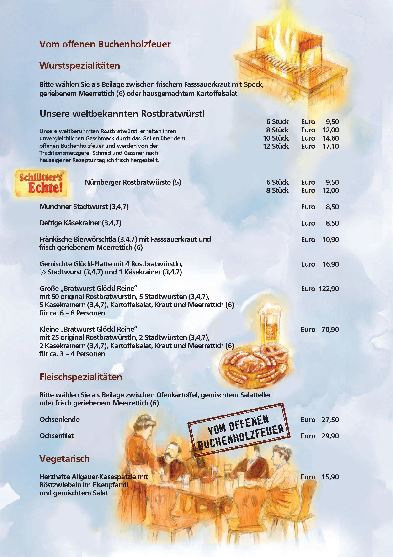Speisekarte Nürnberger Bratwurst Glöckl am Dom in München, Seite 2