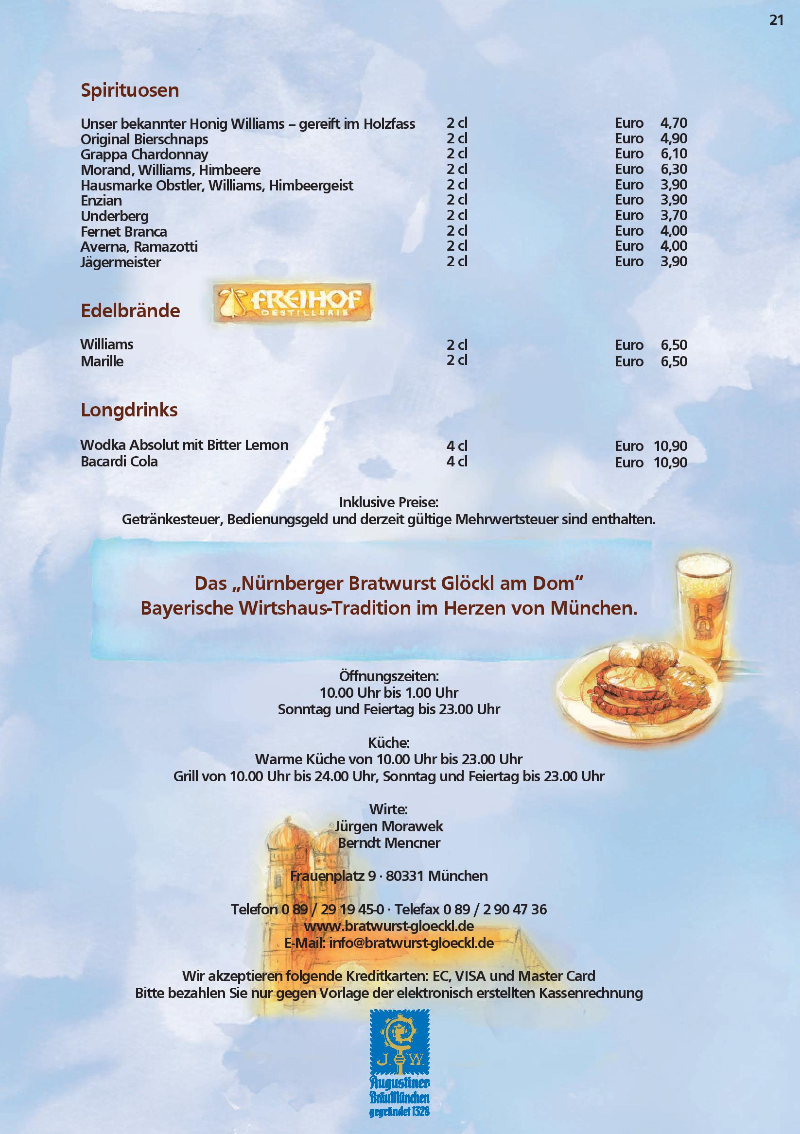 Speisekarte Nürnberger Bratwurst Glöckl am Dom in München, Seite 8