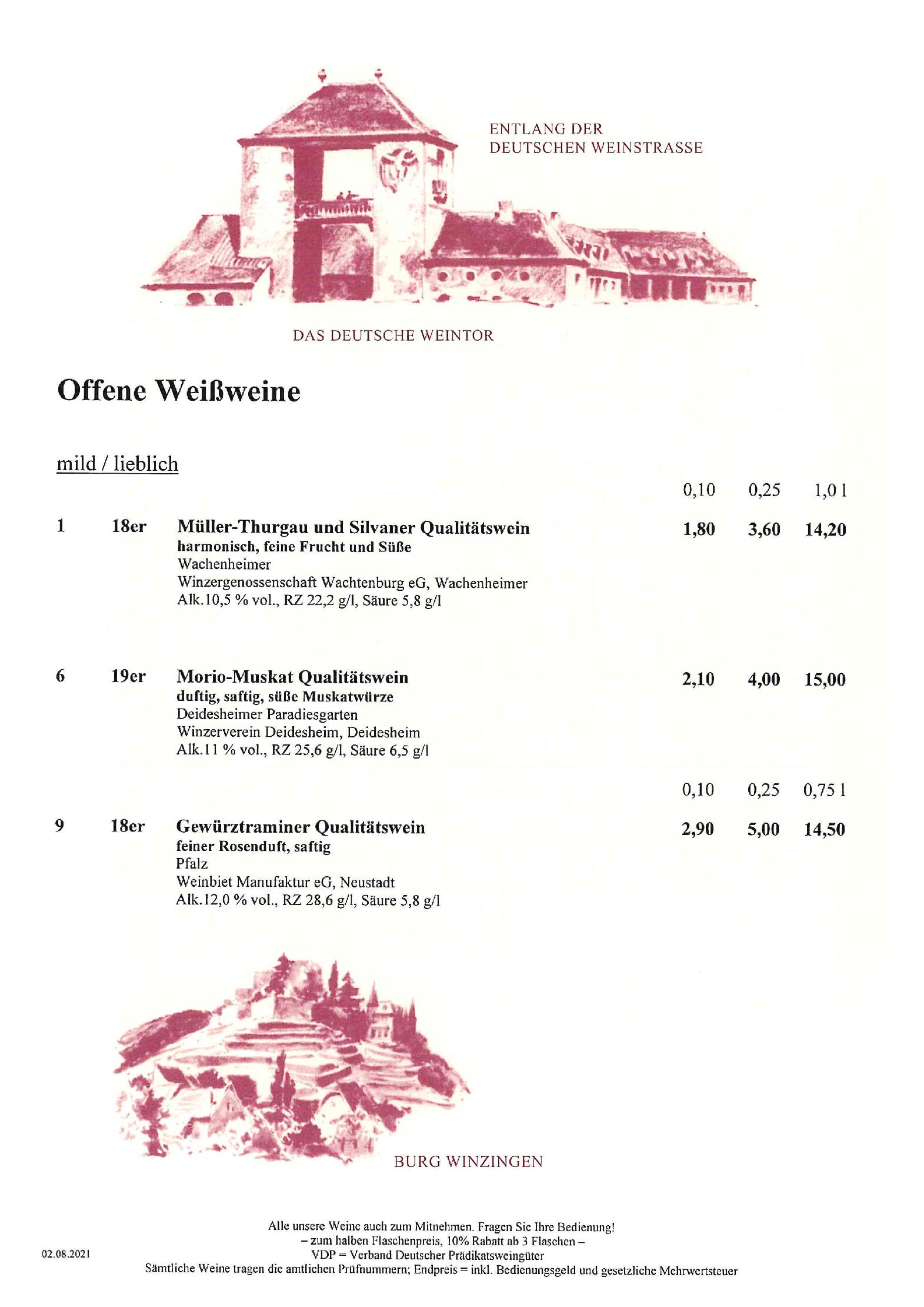 Speisekarte Pfälzer Residenz Weinstube in München, Seite 1