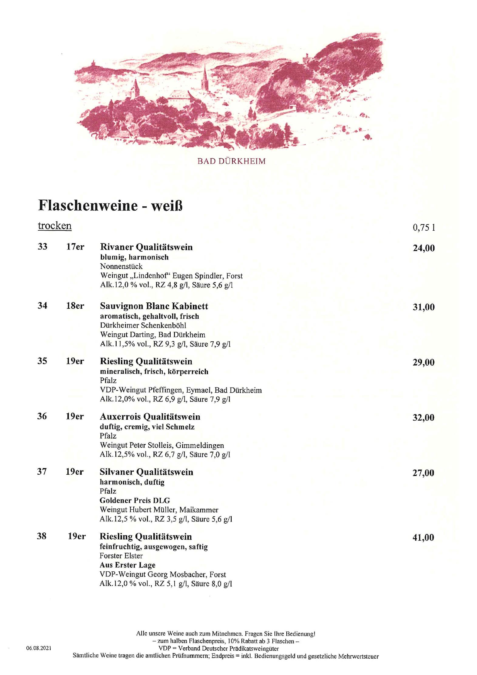 Speisekarte Pfälzer Residenz Weinstube in München, Seite 10