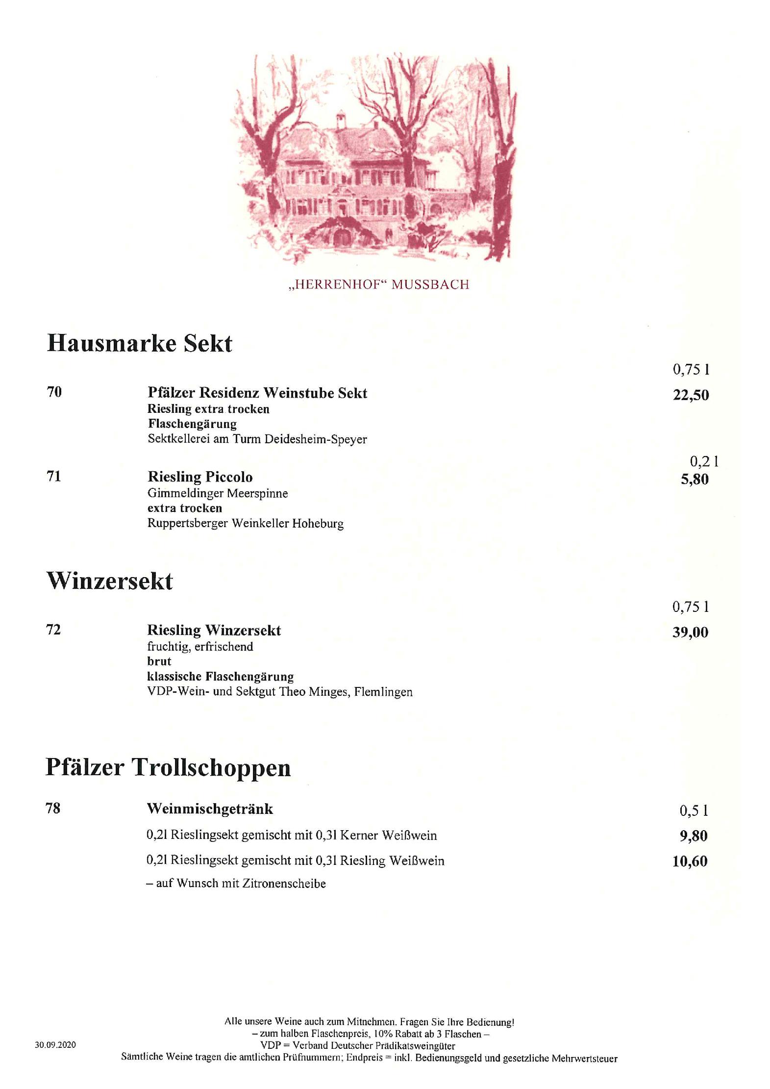 Speisekarte Pfälzer Residenz Weinstube in München, Seite 16