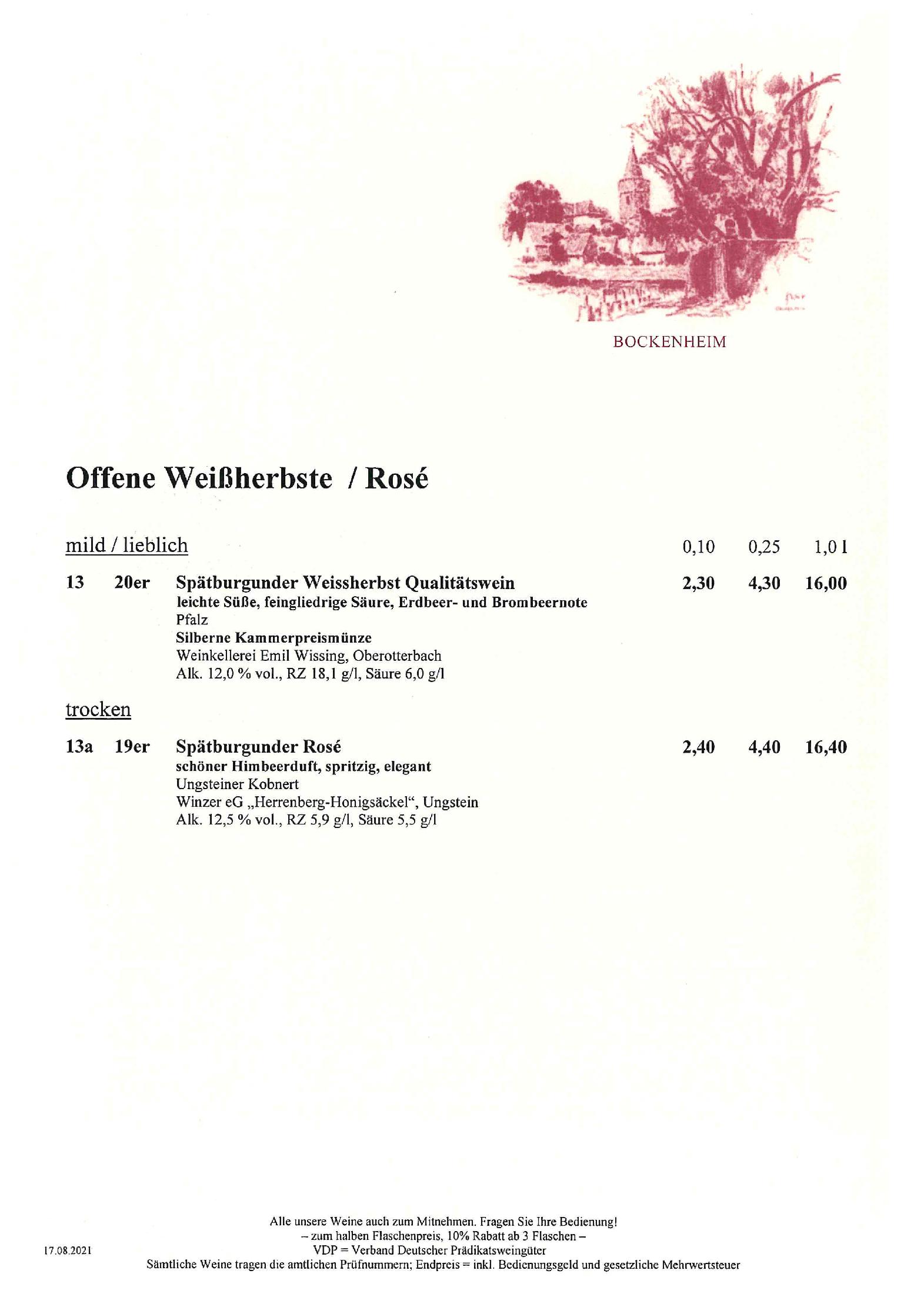 Speisekarte Pfälzer Residenz Weinstube in München, Seite 5
