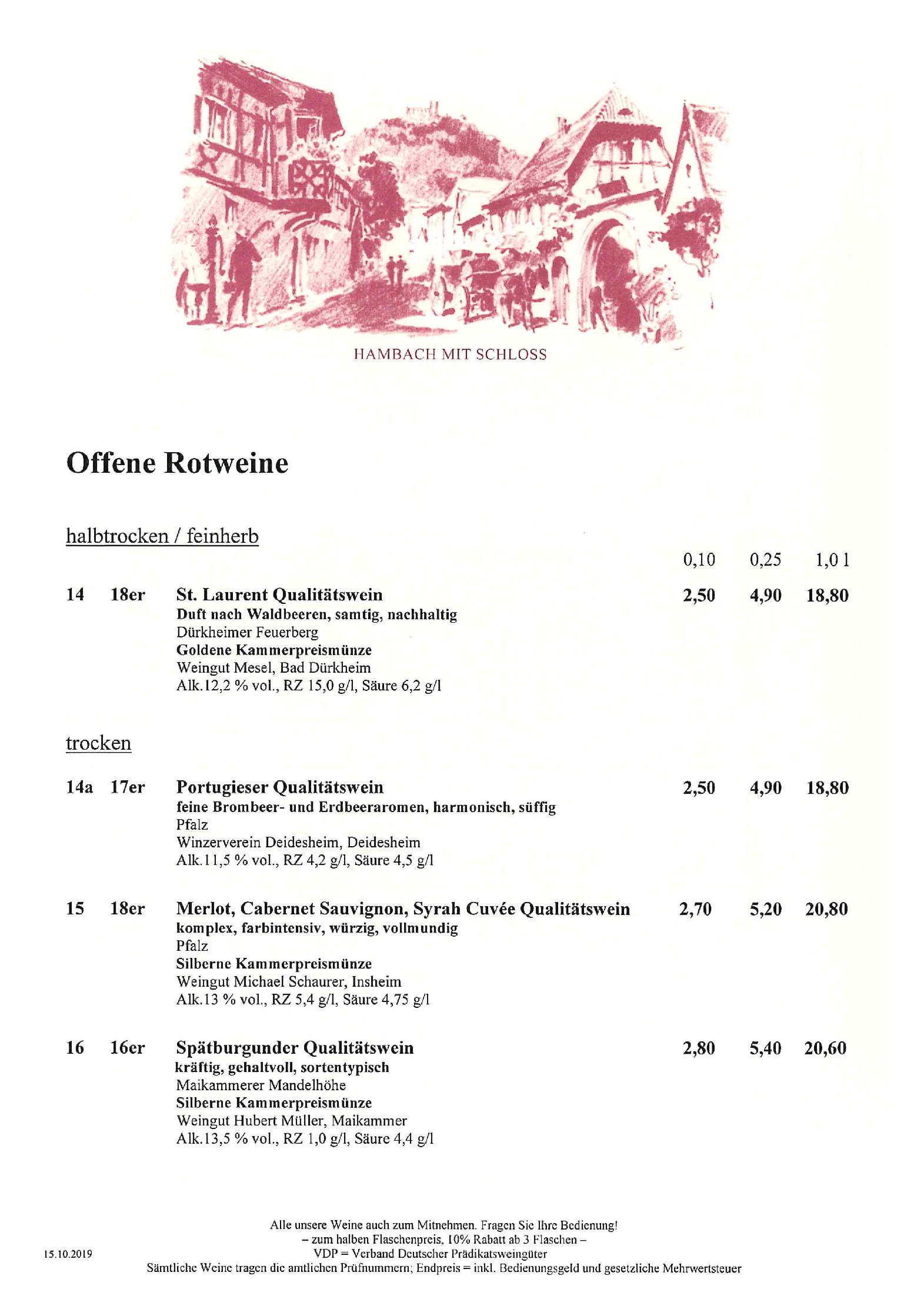 Speisekarte Pfälzer Residenz Weinstube in München, Seite 6