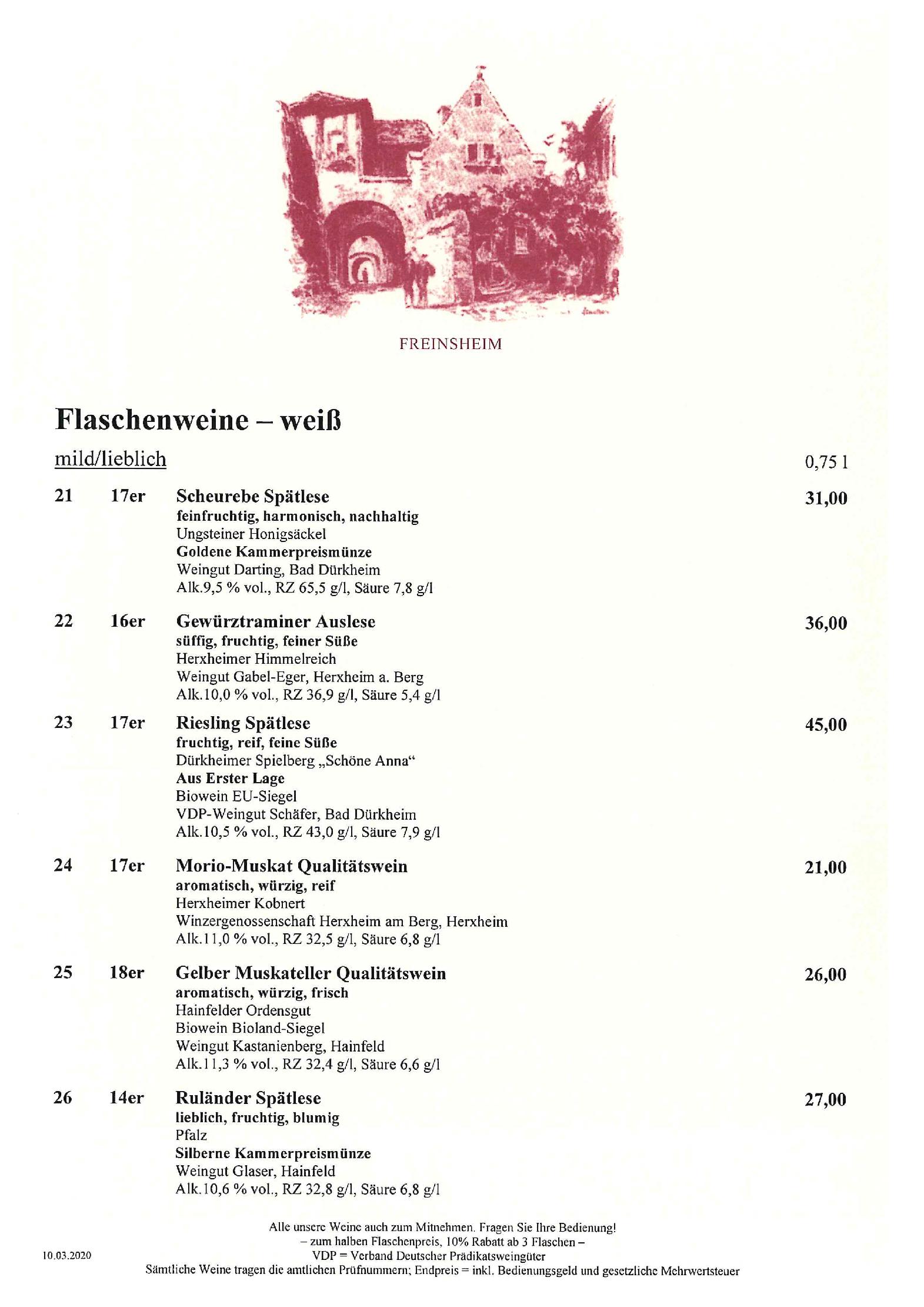 Speisekarte Pfälzer Residenz Weinstube in München, Seite 8