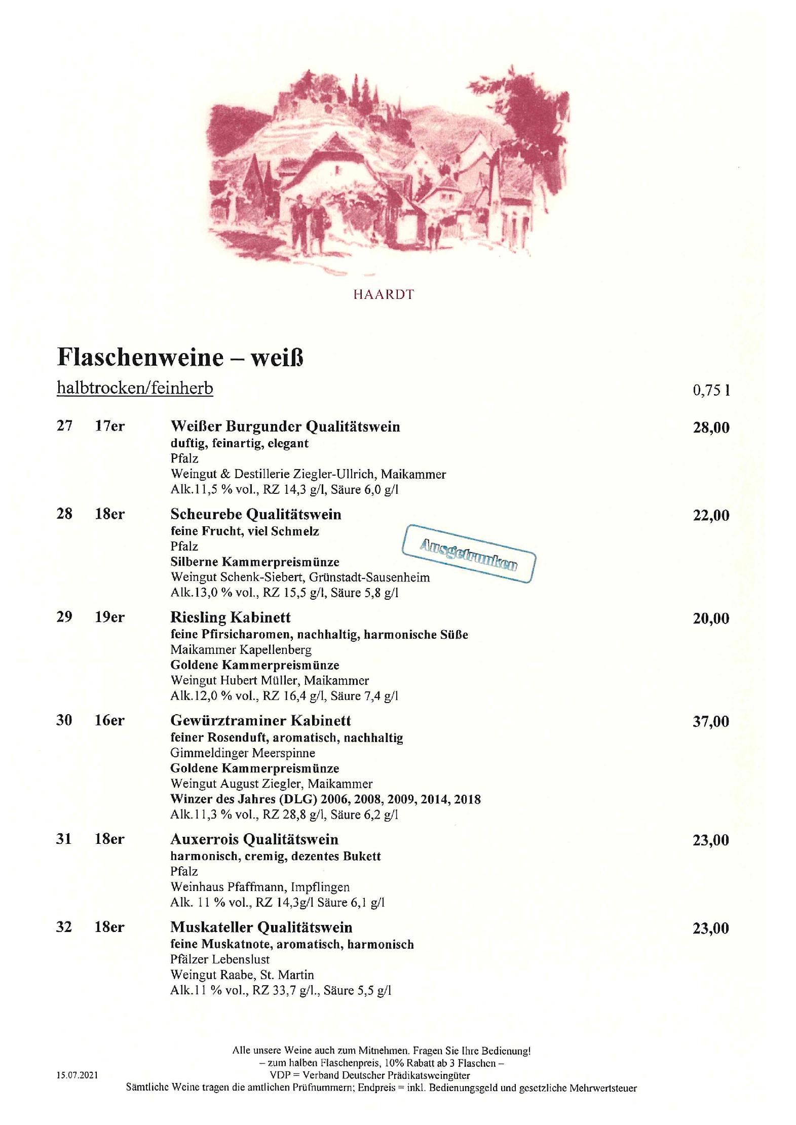 Speisekarte Pfälzer Residenz Weinstube in München, Seite 9