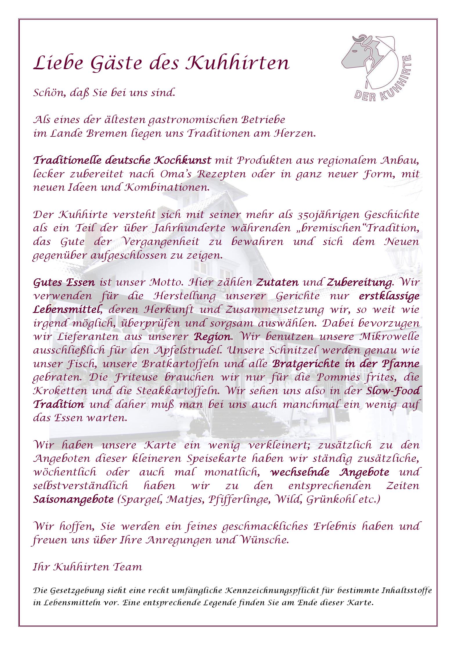 Speisekarte Der Kuhhirte in Bremen, Seite 18