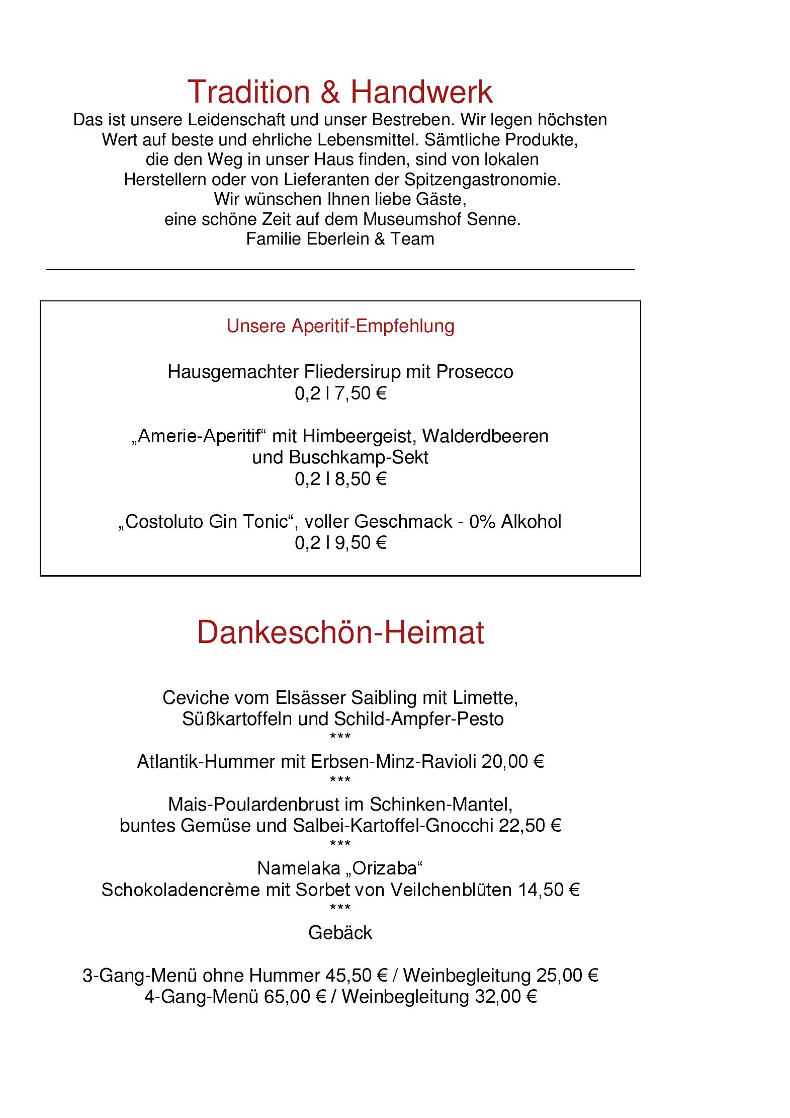 Speisekarte Auberge le Concarneau in Bielefeld, Seite 1