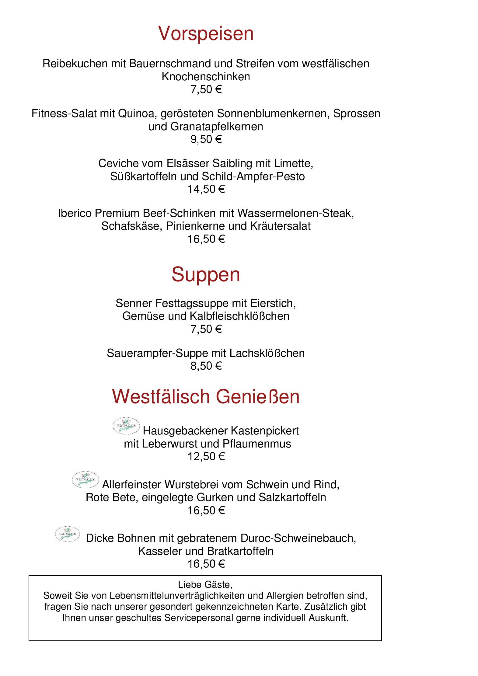 Speisekarte Auberge le Concarneau in Bielefeld, Seite 2