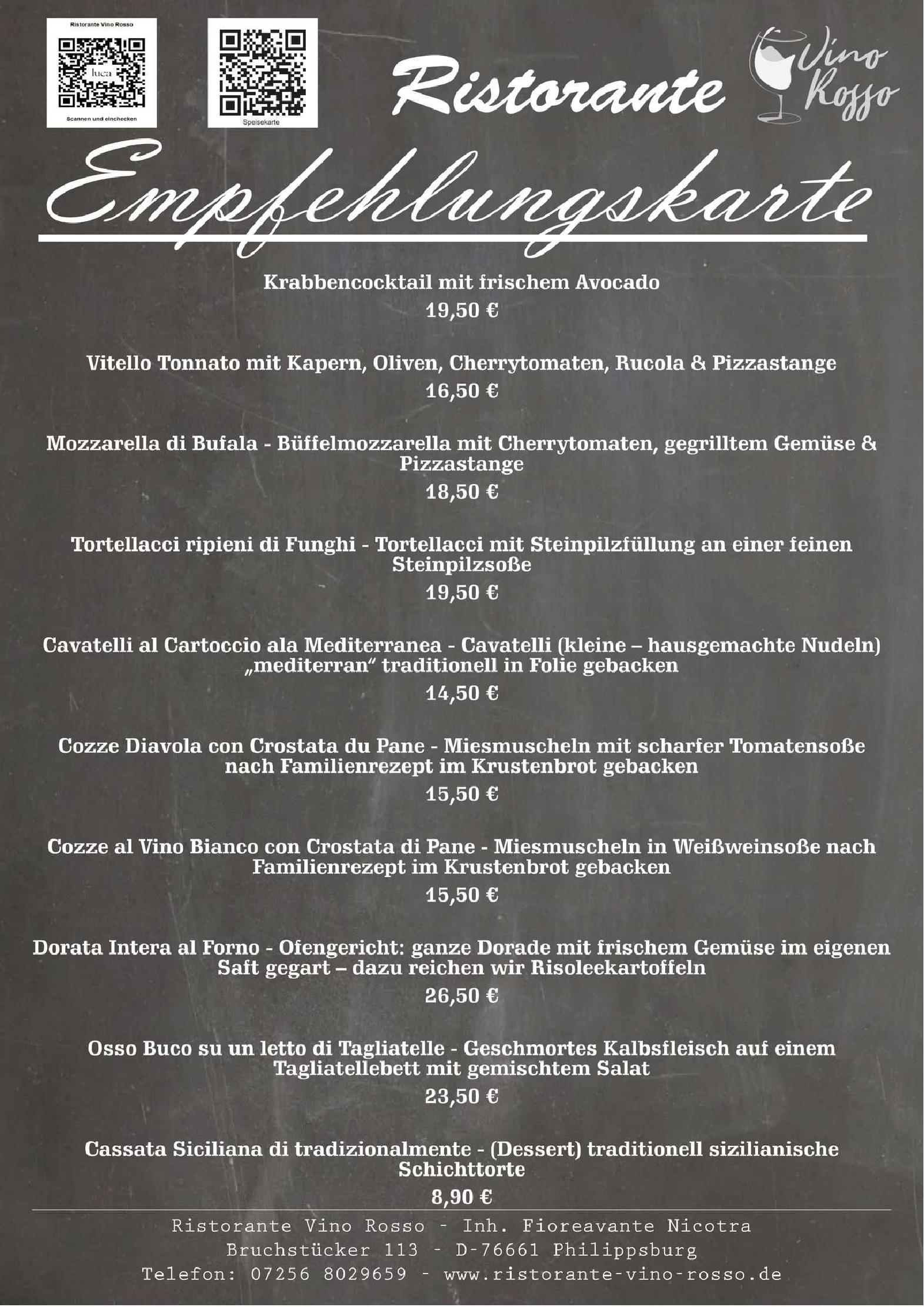 Speisekarte Ristorante Vino Rosso in Philippsburg, Seite 5