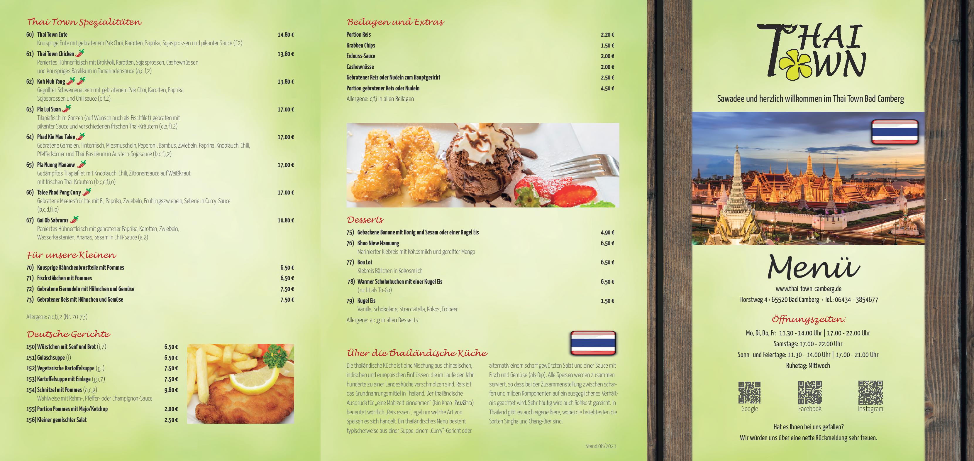 Speisekarte Thai Town Camberg in Bad Camberg, Seite 1