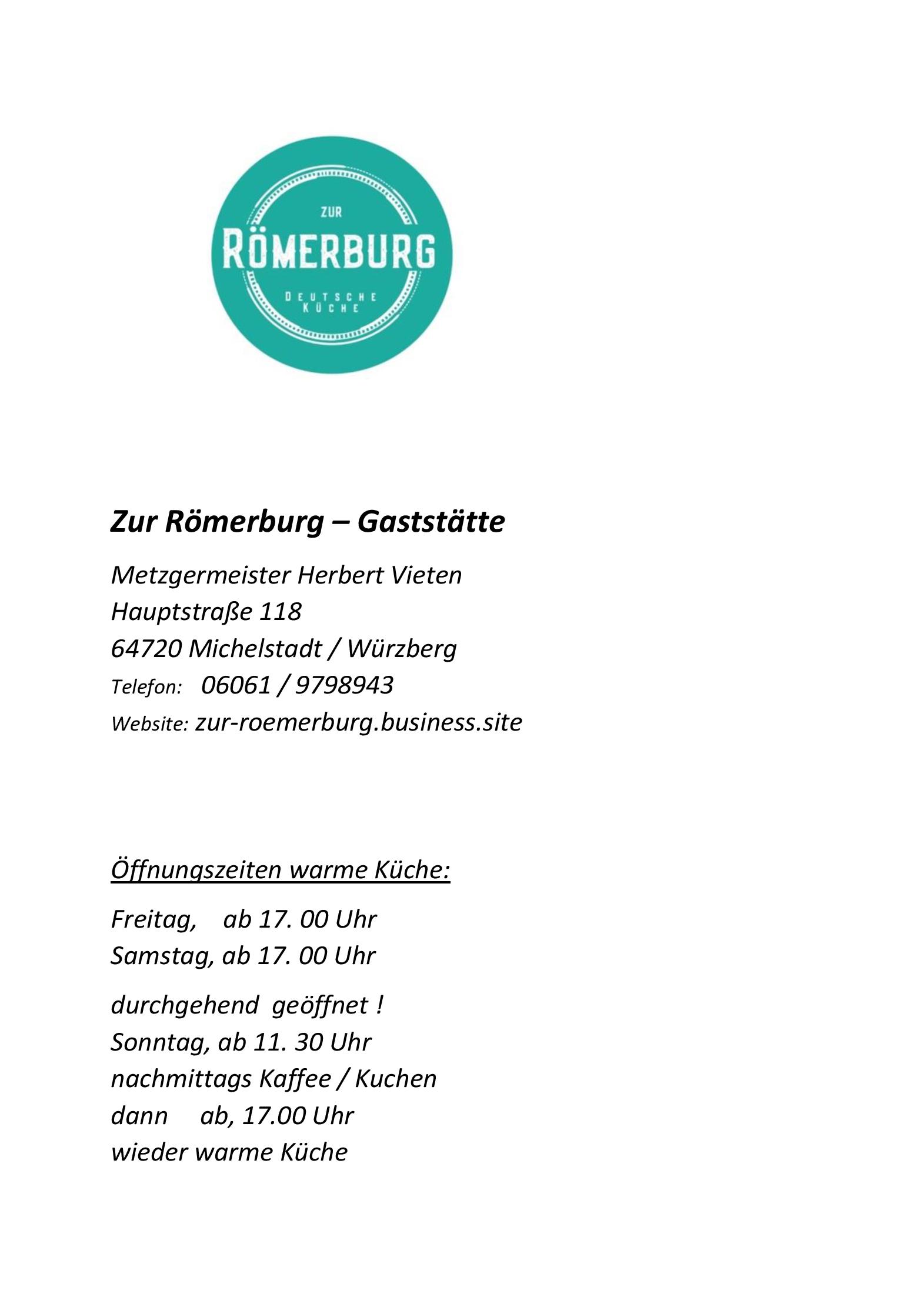 Speisekarte Gaststätte Zur Römerburg in Michelstadt, Seite 1