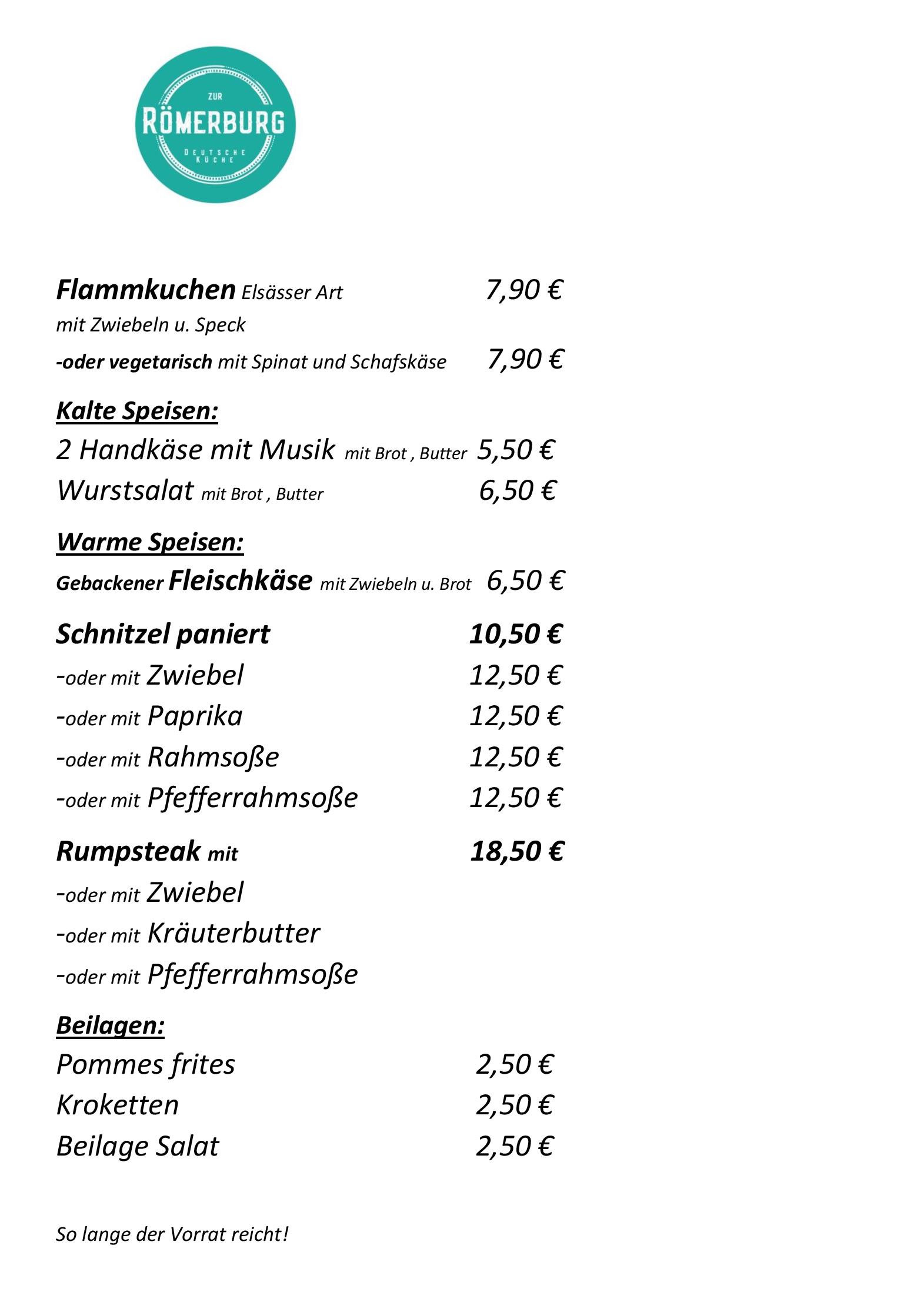 Speisekarte Gaststätte Zur Römerburg in Michelstadt, Seite 2