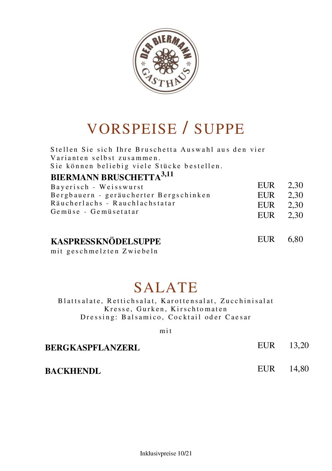 Speisekarte Gasthaus DER BIERMANN in München, Seite 1