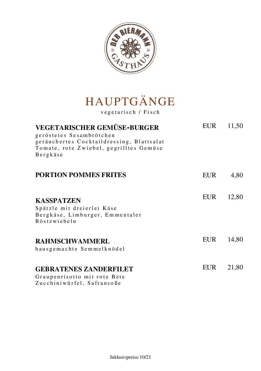 Speisekarte Gasthaus DER BIERMANN in München, Seite 2