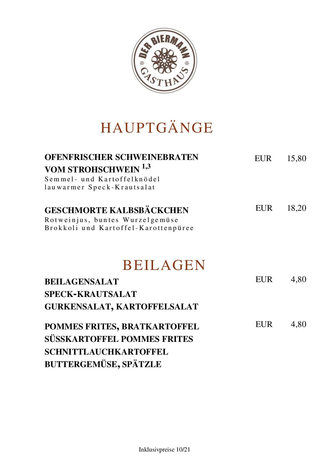 Speisekarte Gasthaus DER BIERMANN in München, Seite 3