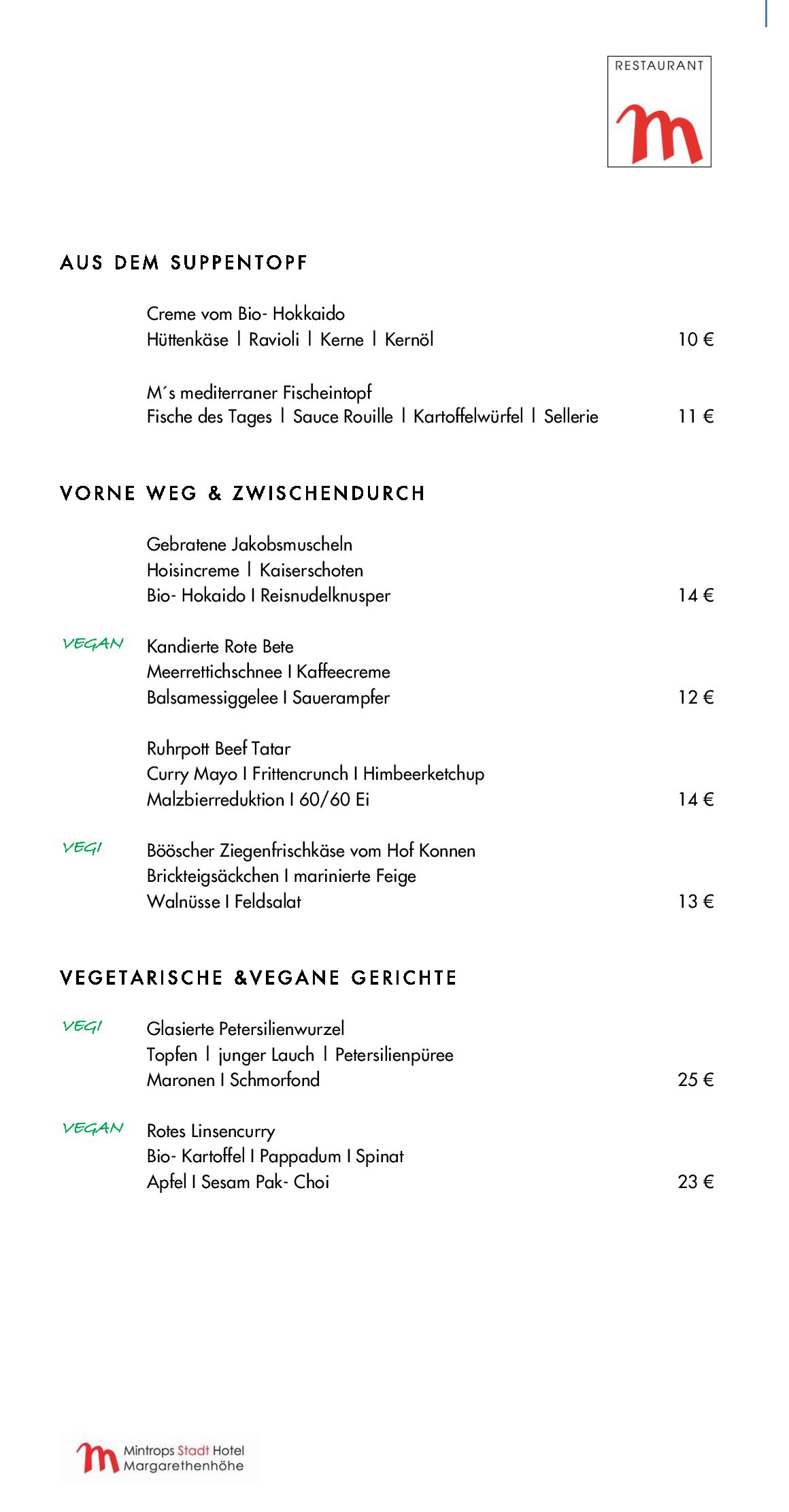 Speisekarte Mintrops Stadt Hotel - Restaurant M in Essen, Seite 68