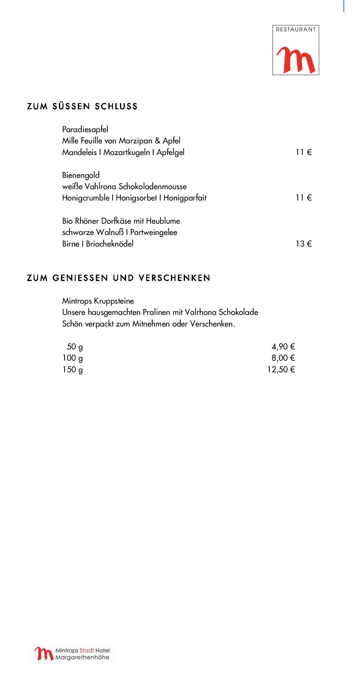 Speisekarte Mintrops Stadt Hotel - Restaurant M in Essen, Seite 70