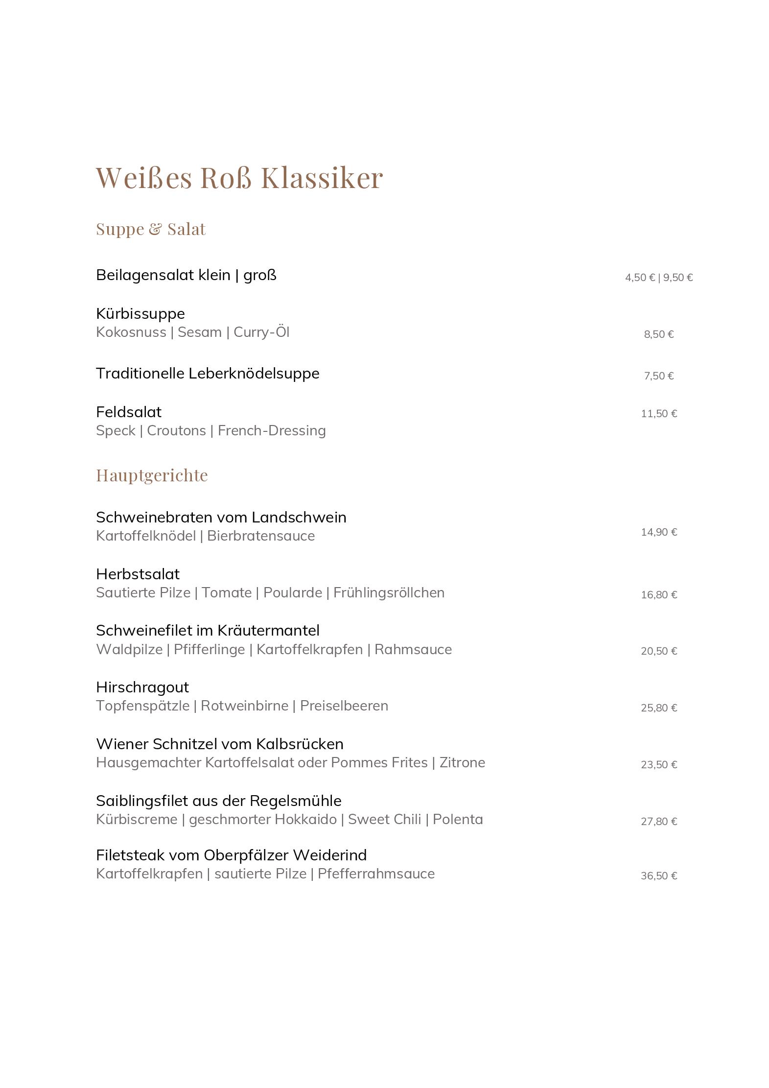 Speisekarte Weisses Ross / Cheval Blanc in Illschwang, Seite 1