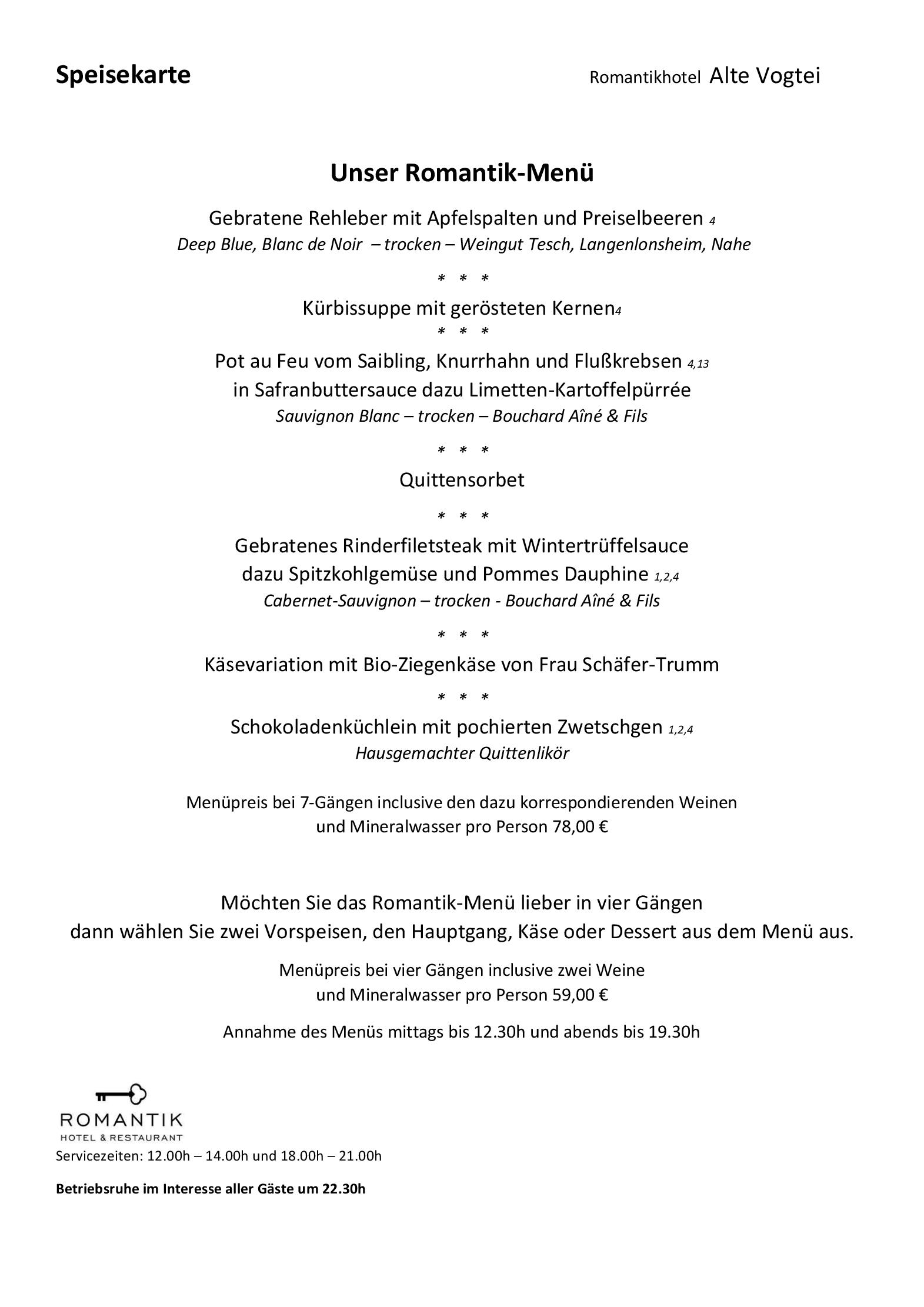 Speisekarte Alte Vogtei in Hamm, Seite 2