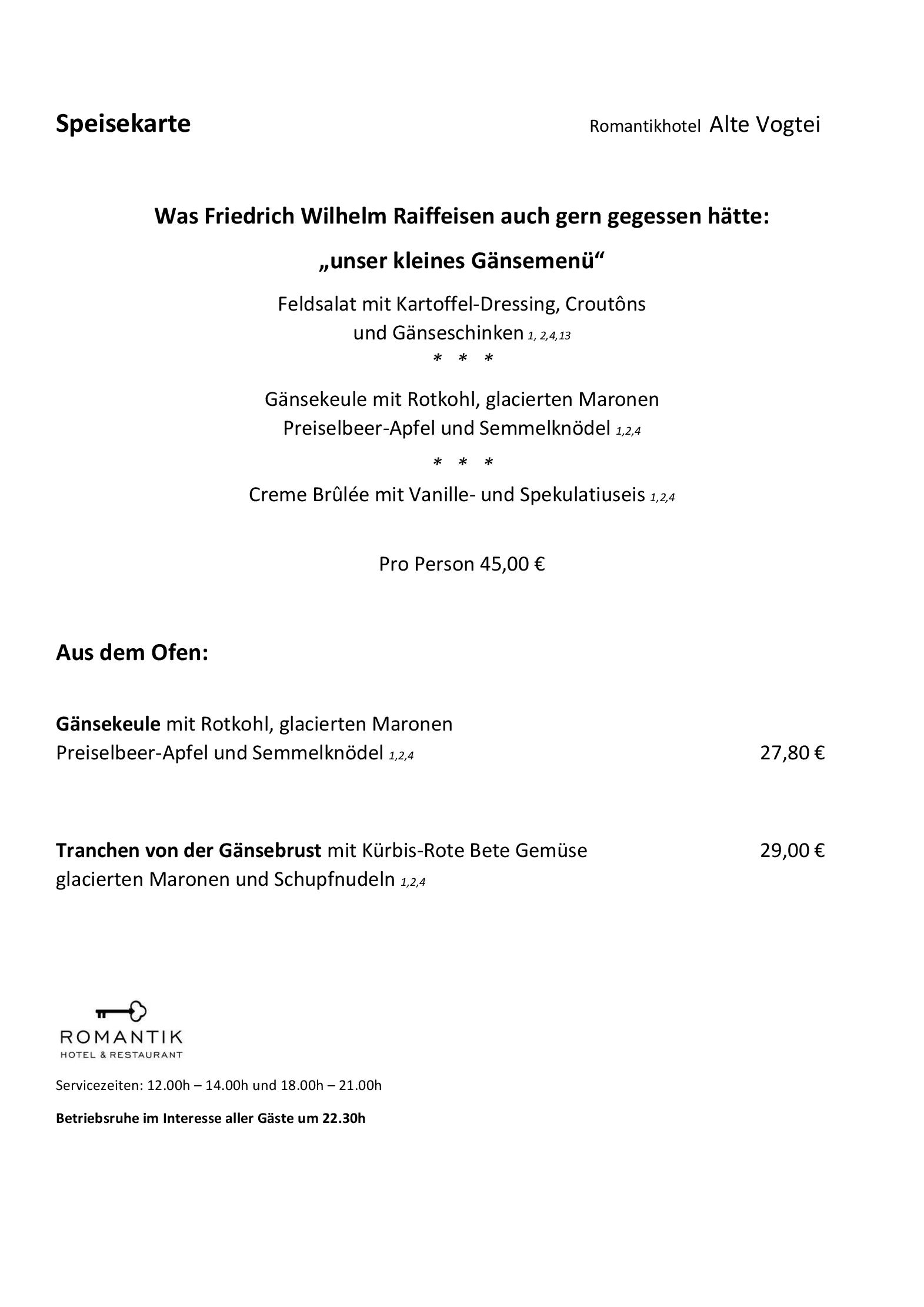 Speisekarte Alte Vogtei in Hamm, Seite 3