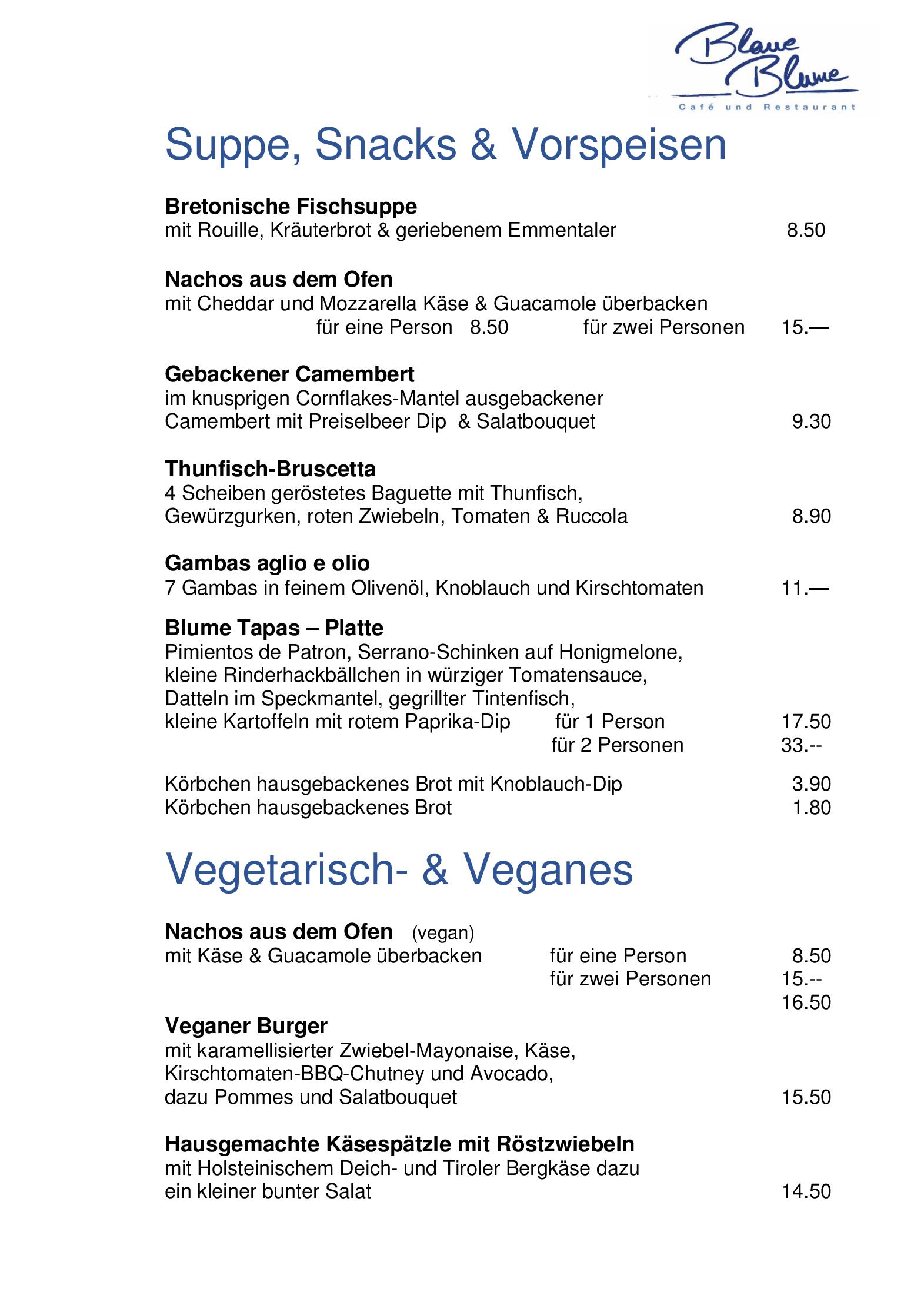 Speisekarte Blaue Blume in Hamburg, Seite 11
