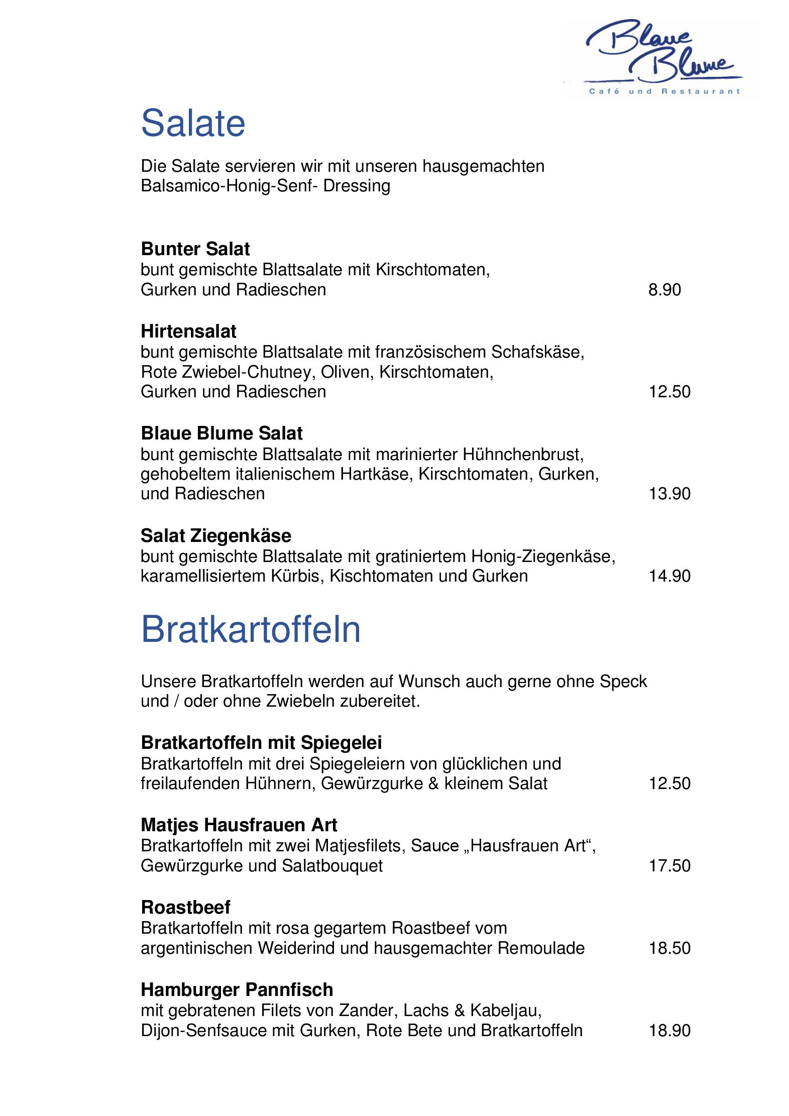 Speisekarte Blaue Blume in Hamburg, Seite 12