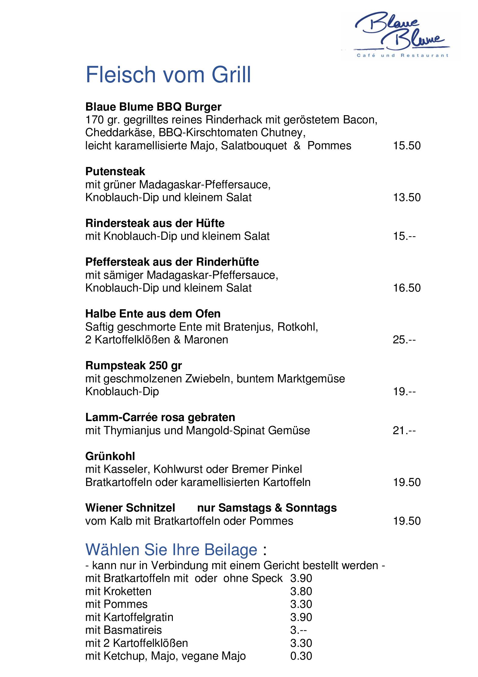 Speisekarte Blaue Blume in Hamburg, Seite 13