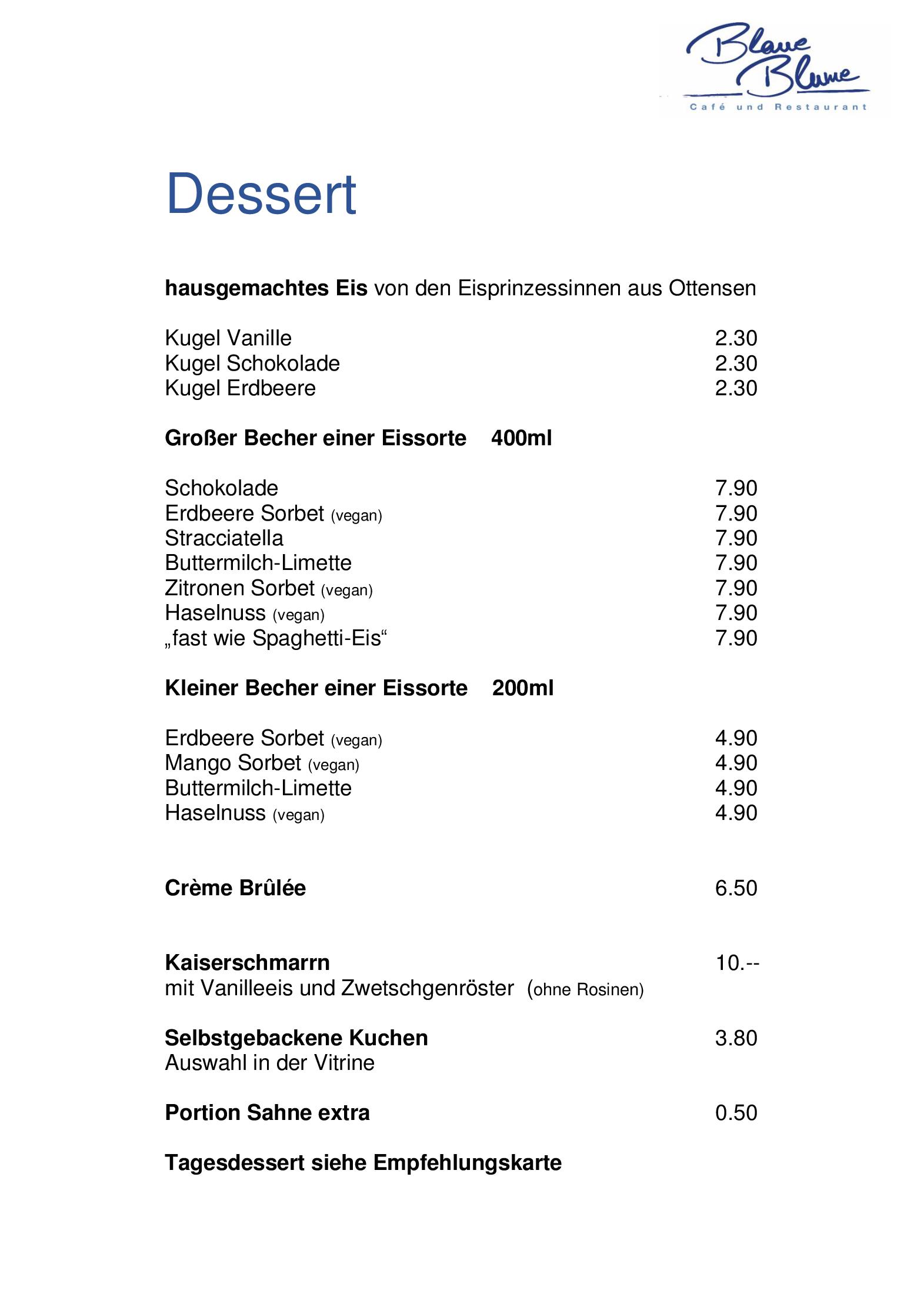 Speisekarte Blaue Blume in Hamburg, Seite 14