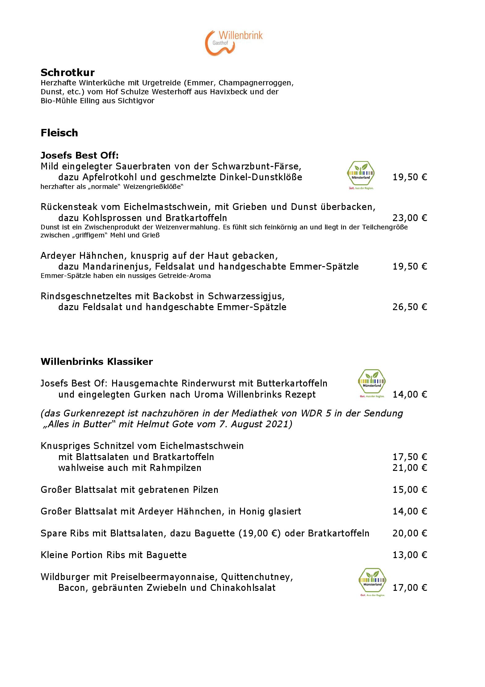 Speisekarte Gasthof Willenbrink in Lippetal, Seite 15
