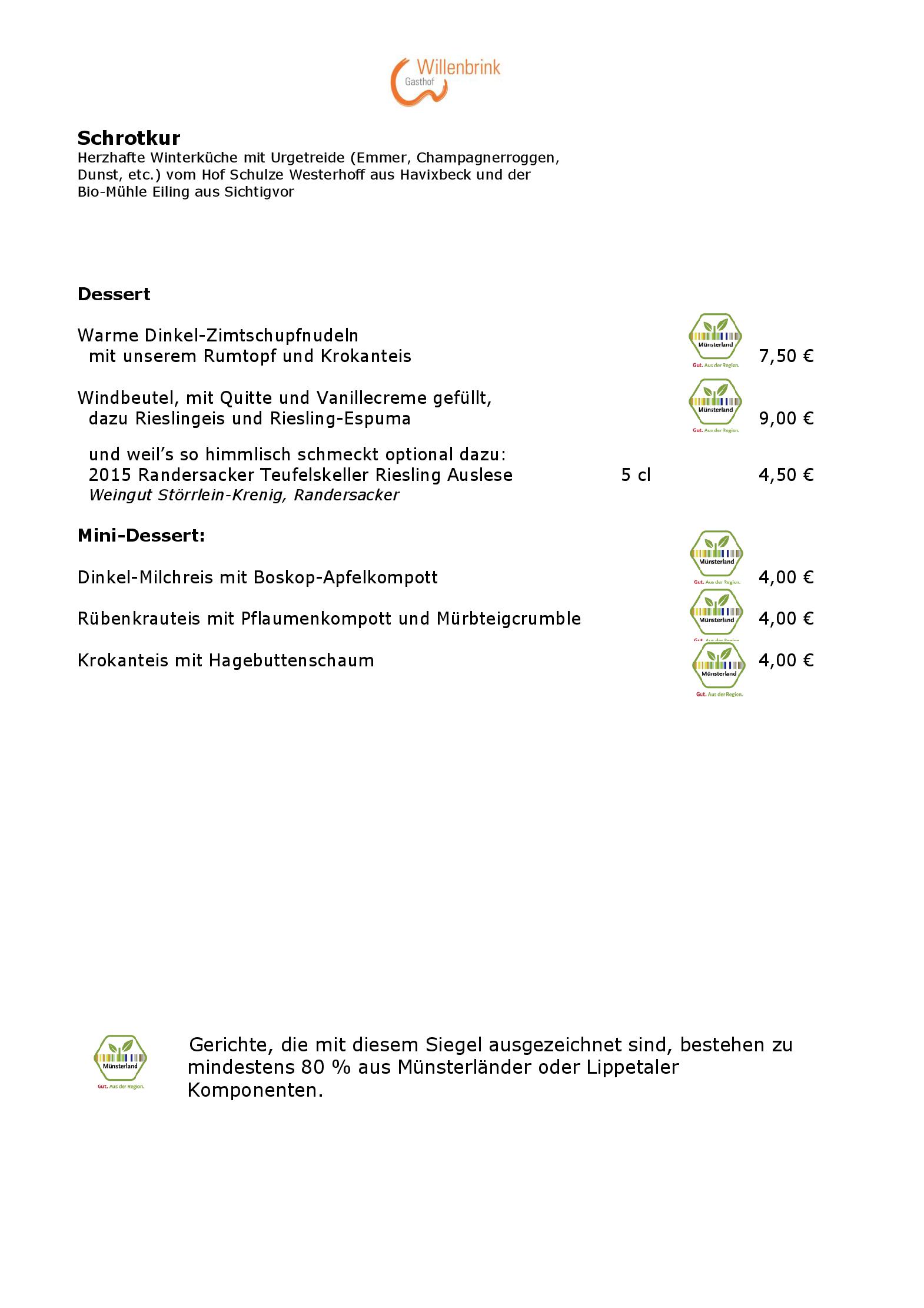 Speisekarte Gasthof Willenbrink in Lippetal, Seite 16