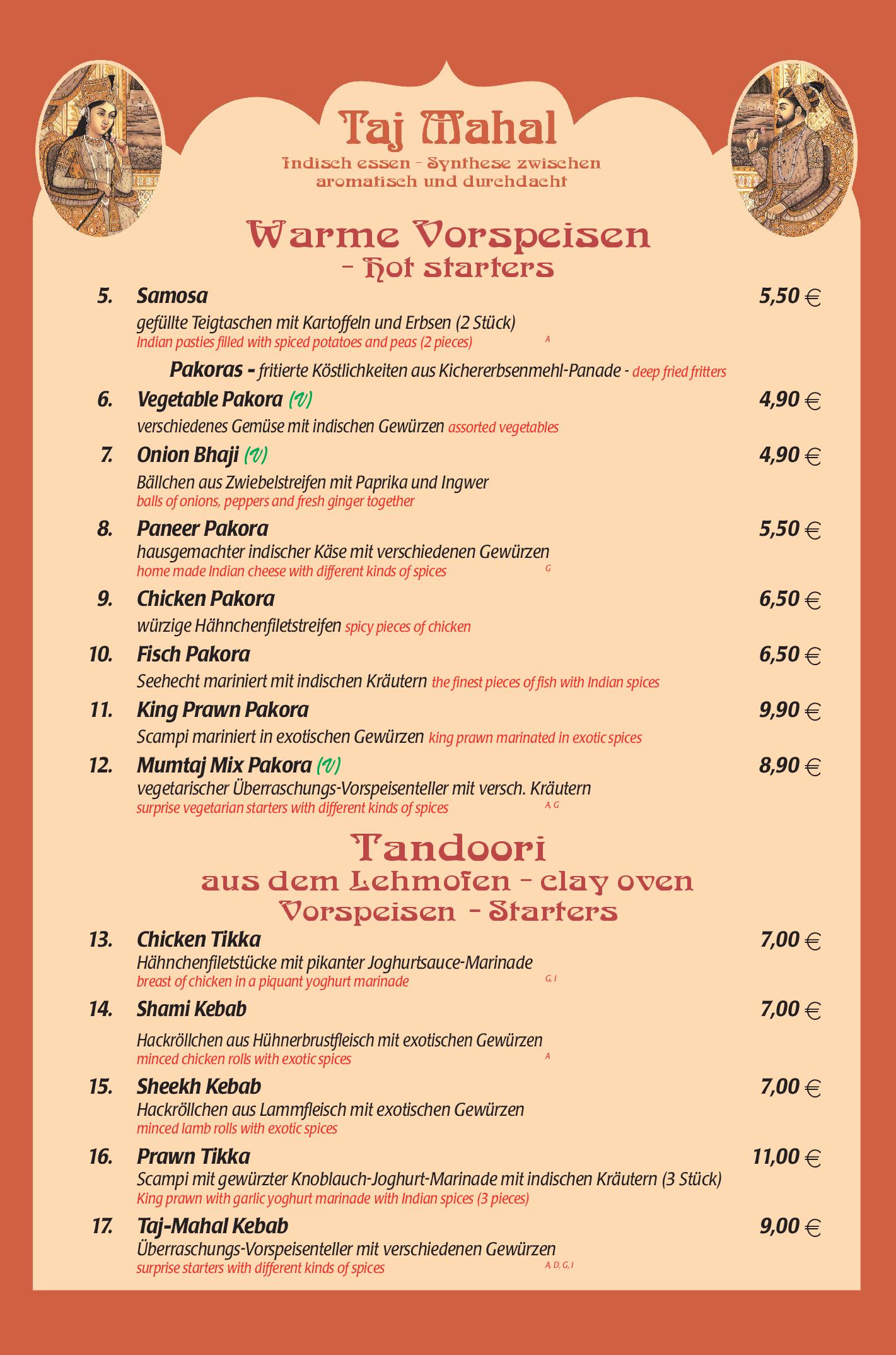 Speisekarte Taj Mahal in Hannover, Seite 2