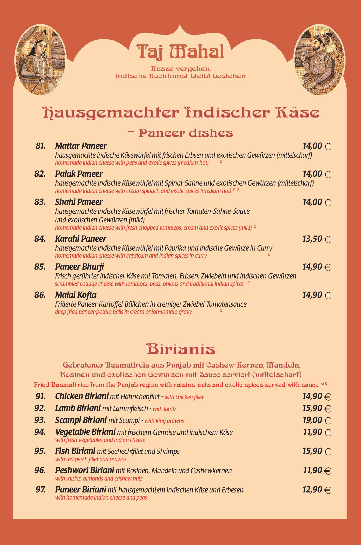 Speisekarte Taj Mahal in Hannover, Seite 9