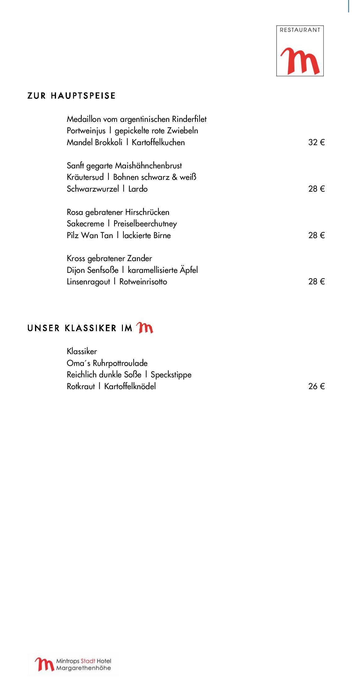 Speisekarte Mintrops Stadt Hotel - Restaurant M in Essen, Seite 77
