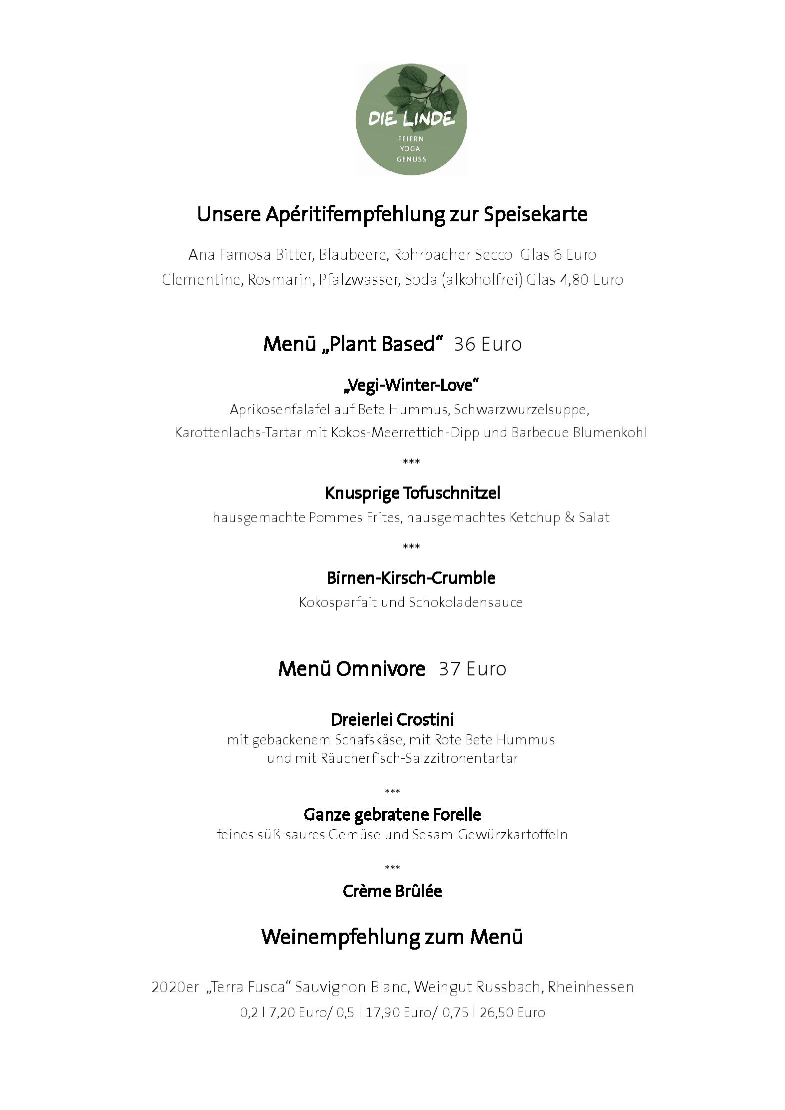 Speisekarte Linde Restaurant in Heidelberg, Seite 1