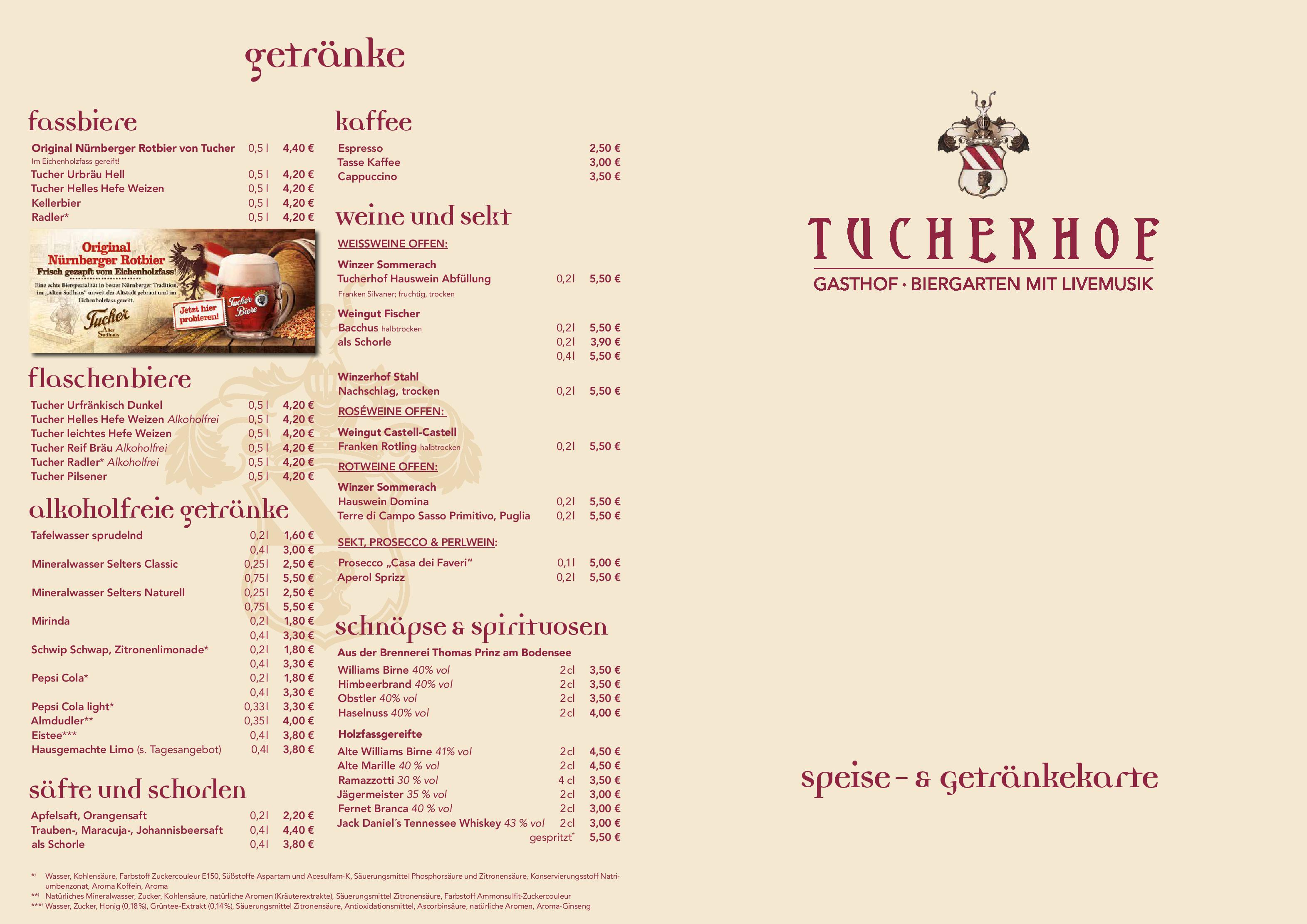 Speisekarte Tucherhof in Nürnberg, Seite 1