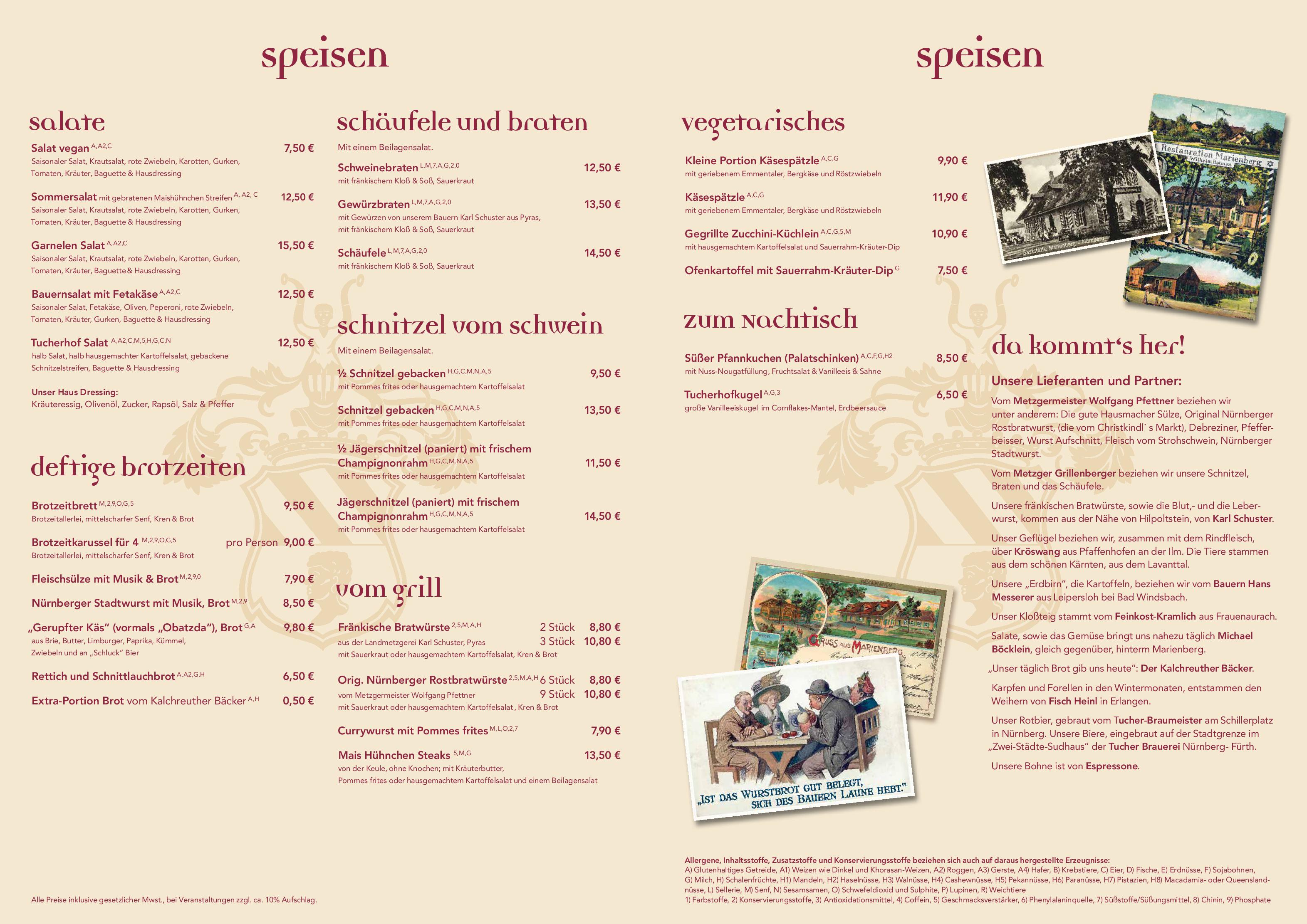 Speisekarte Tucherhof in Nürnberg, Seite 2