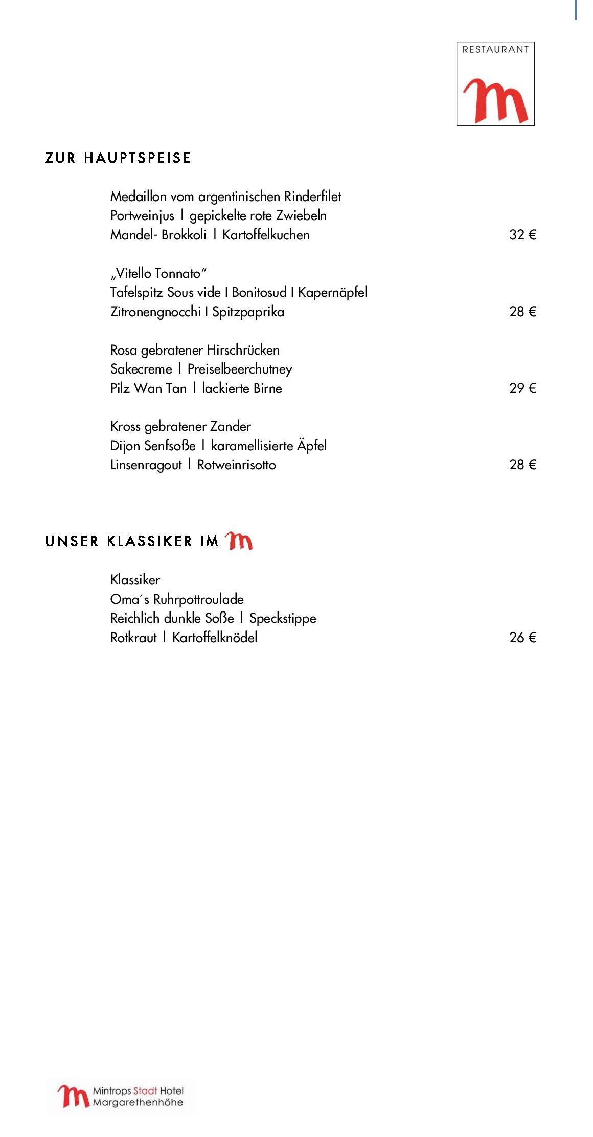 Speisekarte Mintrops Stadt Hotel - Restaurant M in Essen, Seite 84