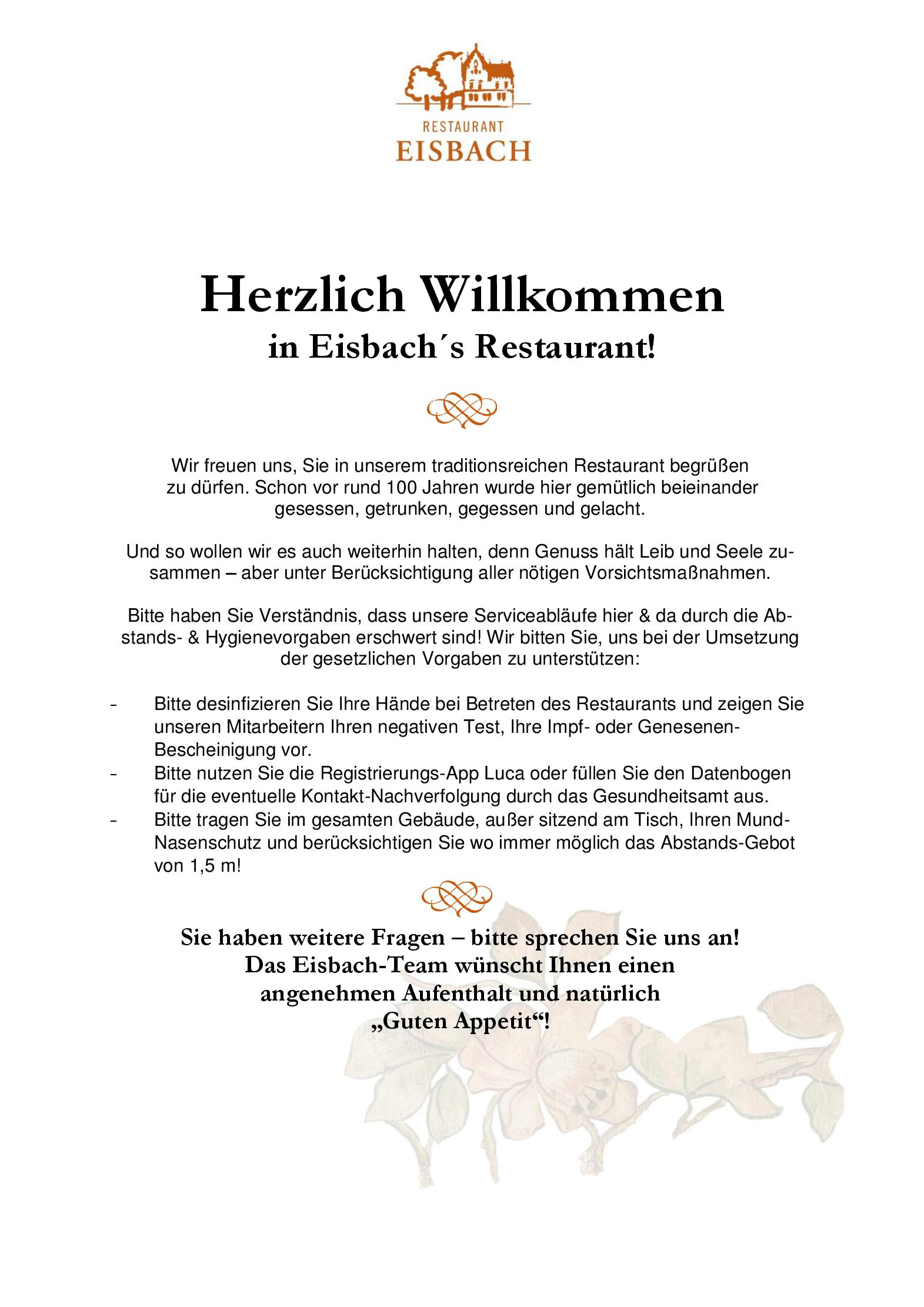 Speisekarte Hotel Eisbach in Ransbach-Baumbach, Seite 1