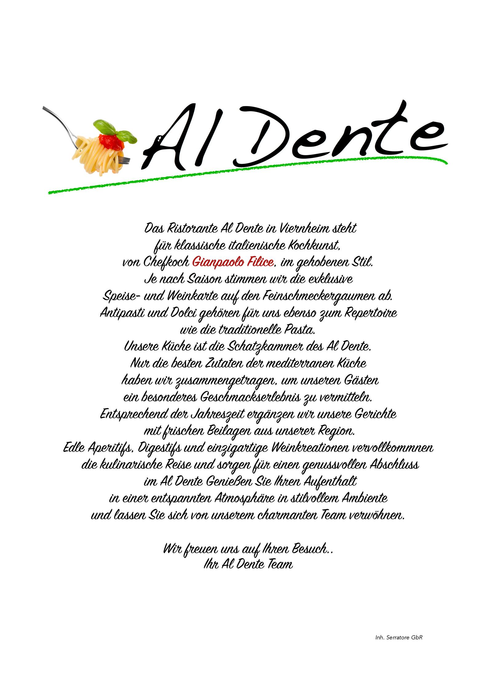 Speisekarte Al Dente Ristorante,Pizzeria,Vinoteca in Viernheim, Seite 1