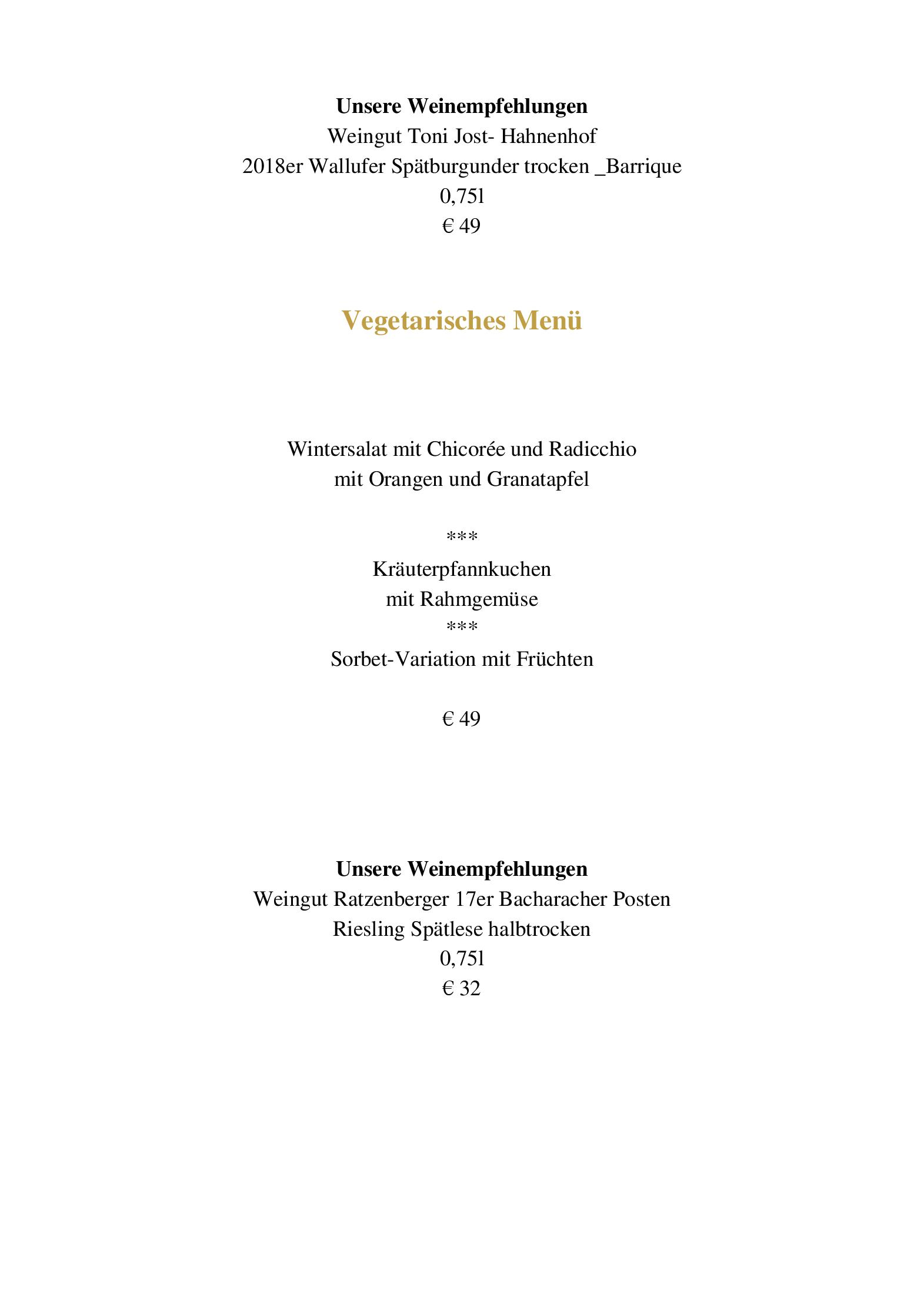 Speisekarte Hotel Schloss Rheinfels - Restaurant Auf Scharffeneck  in Sankt Goar, Seite 2