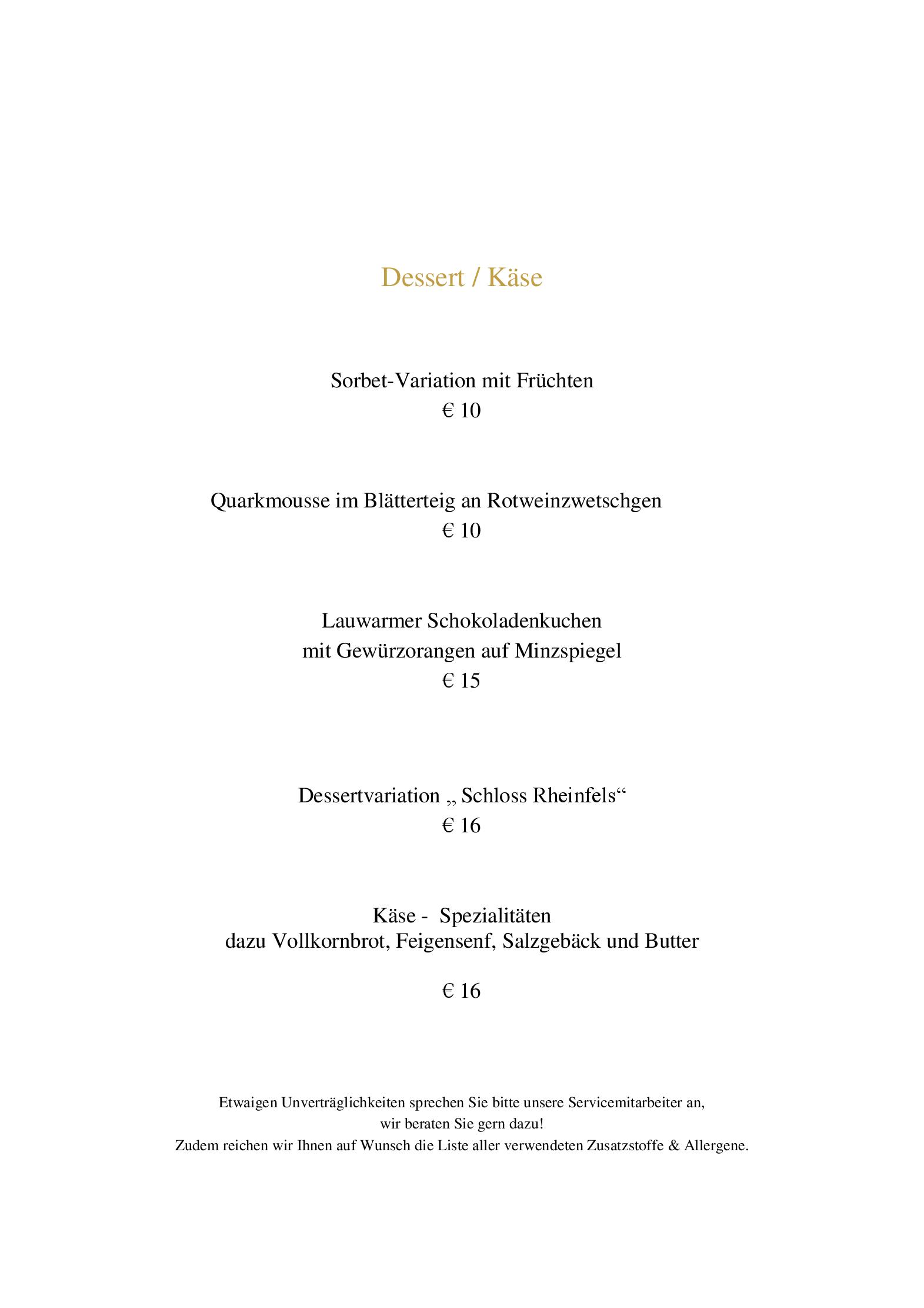 Speisekarte Hotel Schloss Rheinfels - Restaurant Auf Scharffeneck  in Sankt Goar, Seite 6