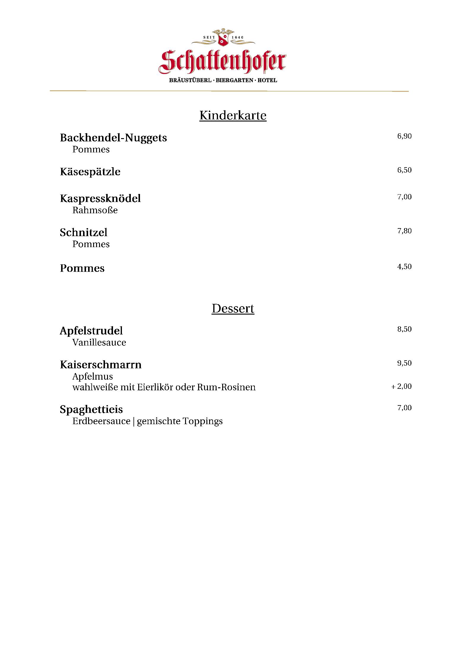 Speisekarte Bräustüberl  Biergarten Hotel Schattenhofer in Beilngries, Seite 4